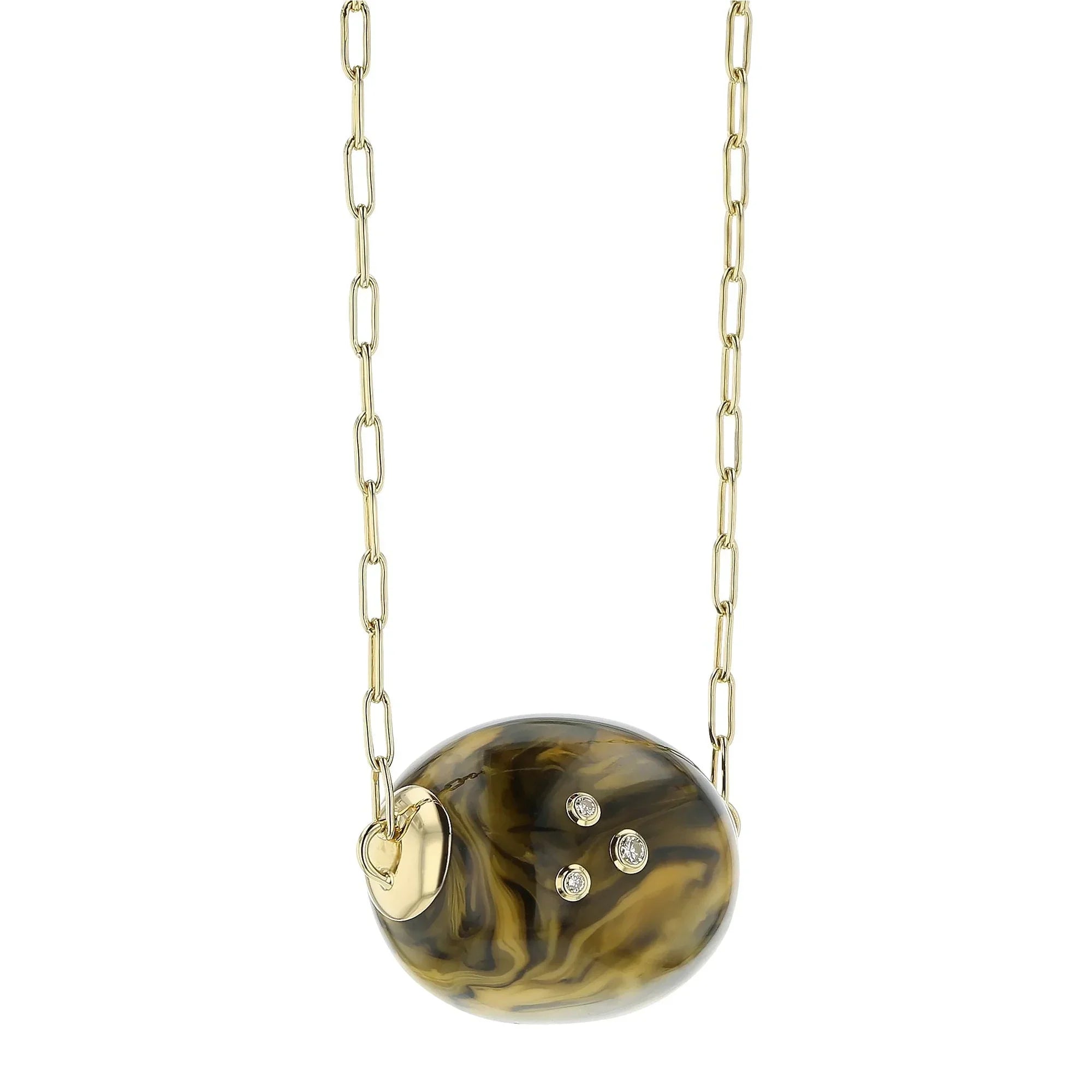 Sutton Necklace | Artful bakelite pendant with stones and a chain.