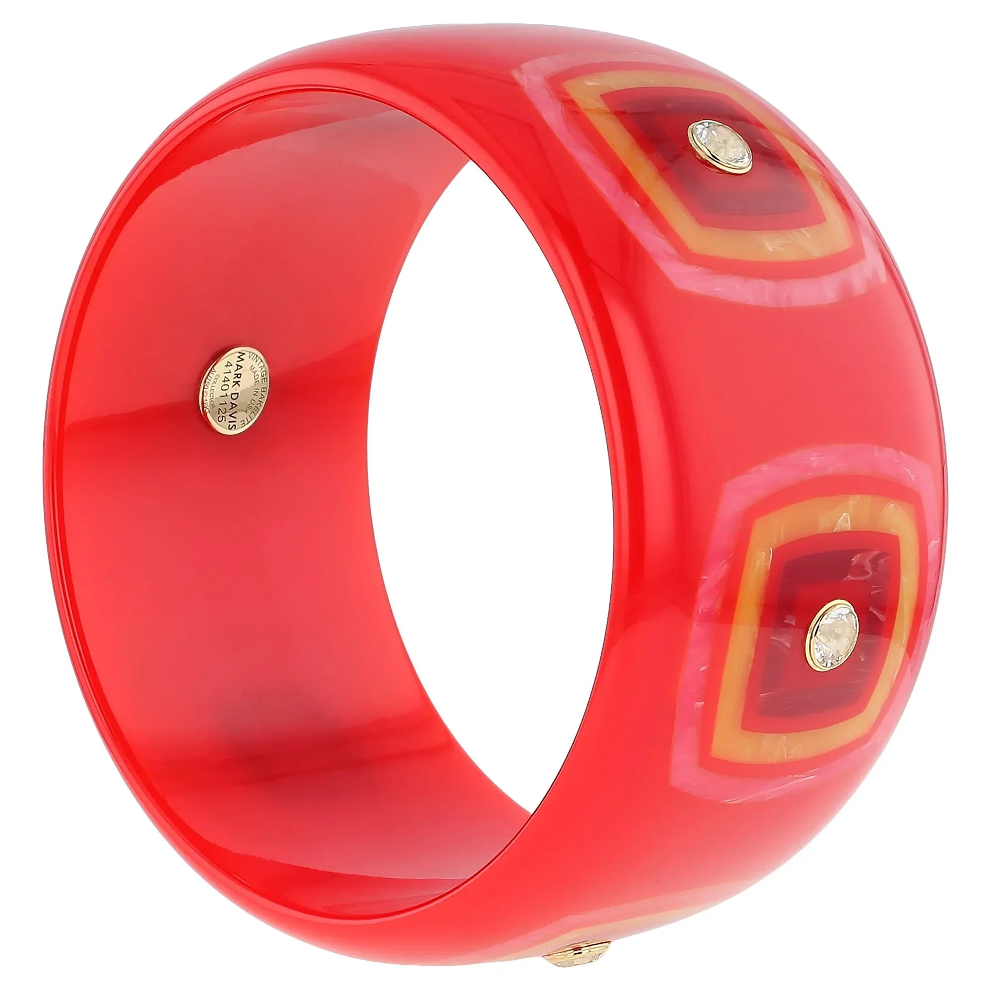 Tierney Bangle | Tart red bakelite with inlay and stones.