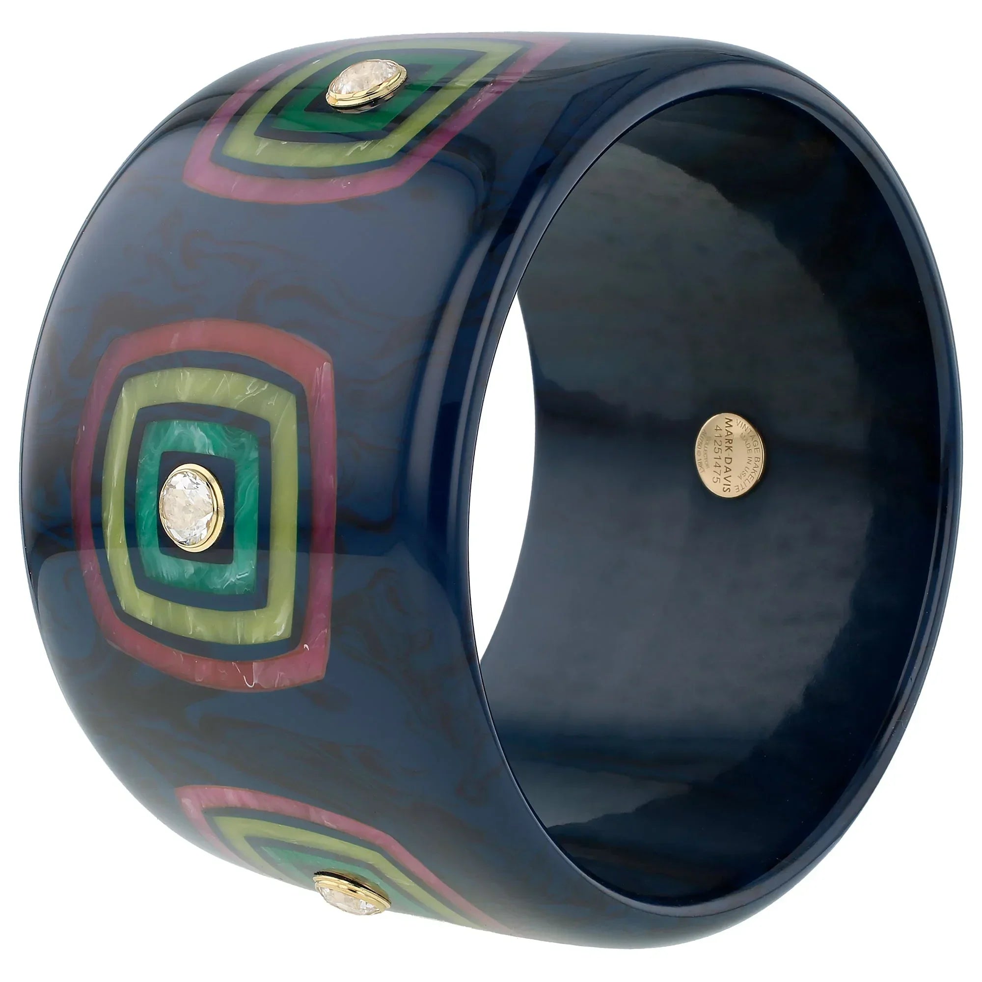 Tierney Bangle | Navy blue bakelite with inlay and stones.