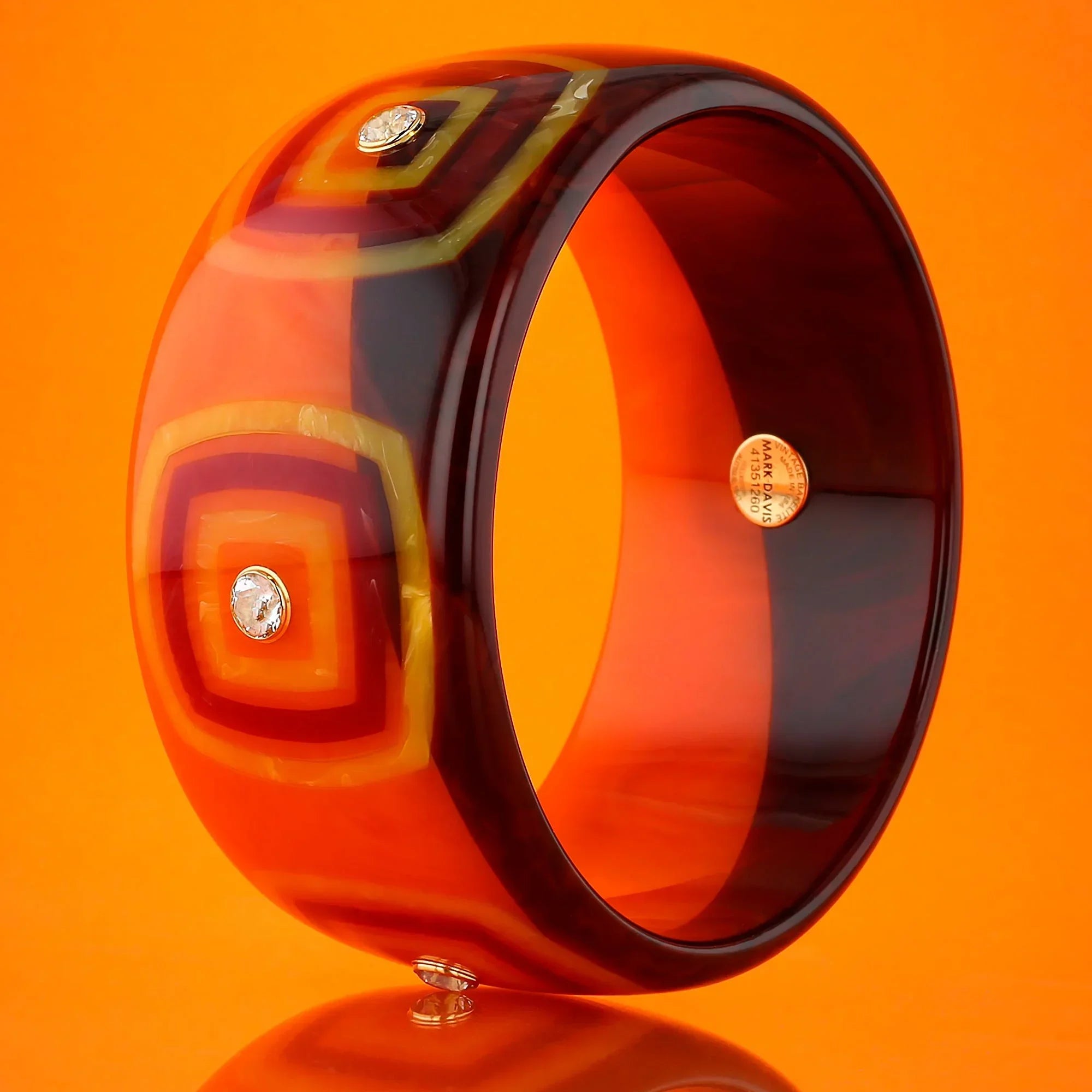 Tierney Bangle | Bakelite with convex square inlay and stones.