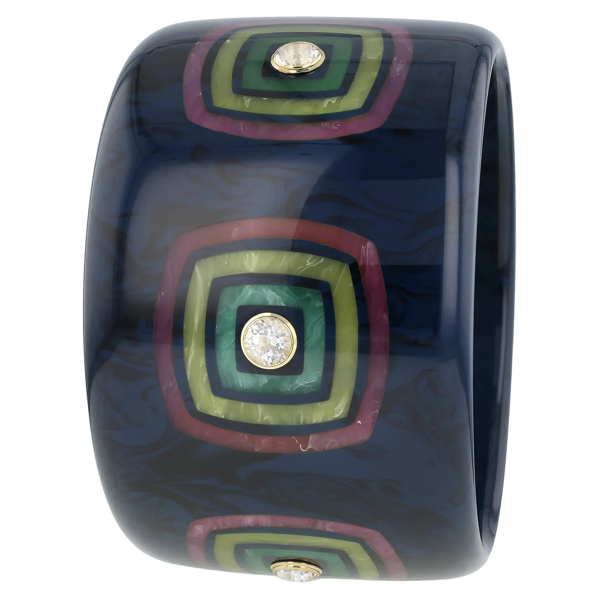 Tierney Bangle | Navy blue bakelite with inlay and stones.