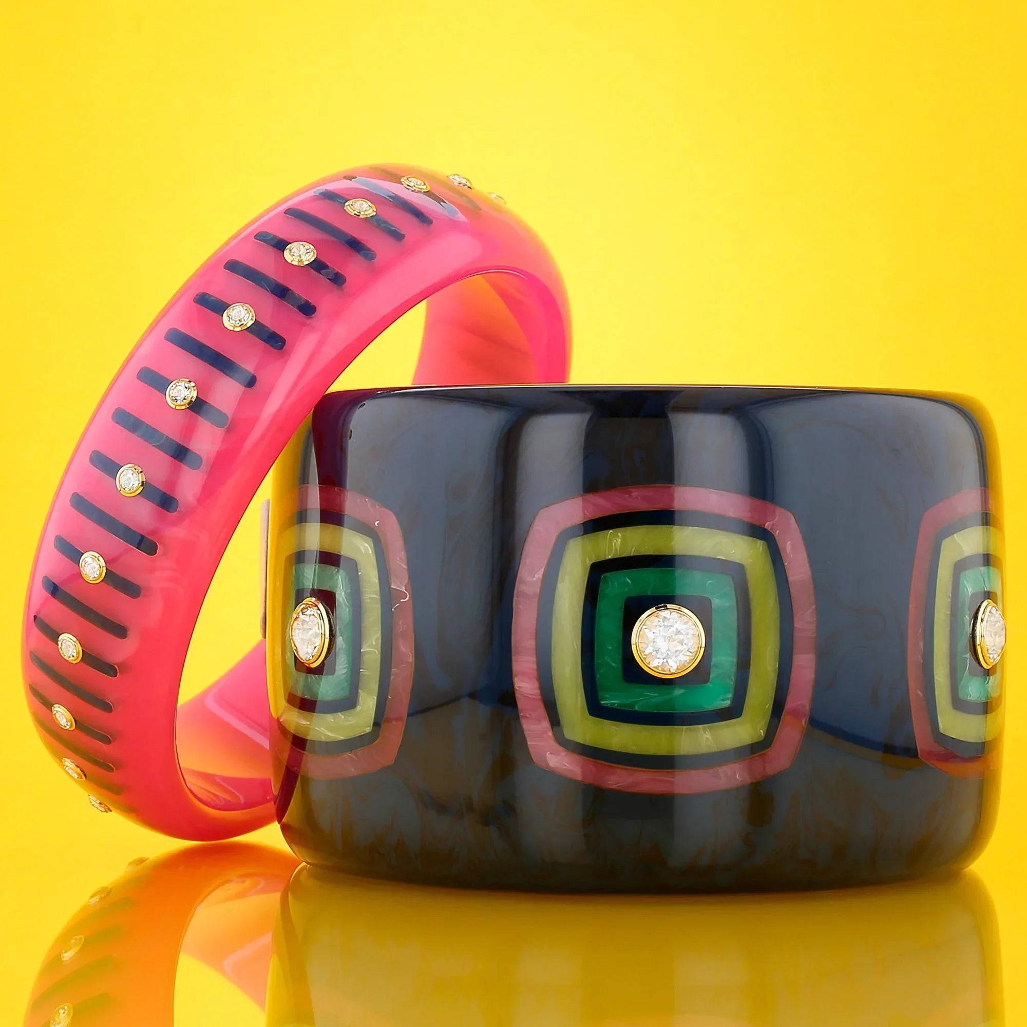 Tierney Bangle | Navy blue bakelite with inlay and stones.