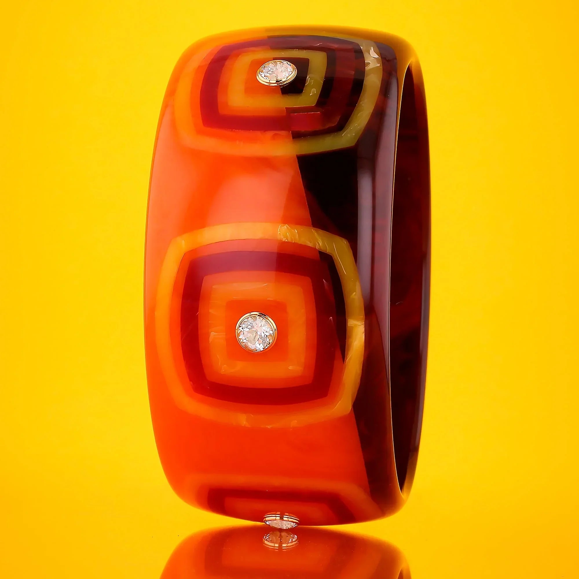Tierney Bangle | Bakelite with convex square inlay and stones.