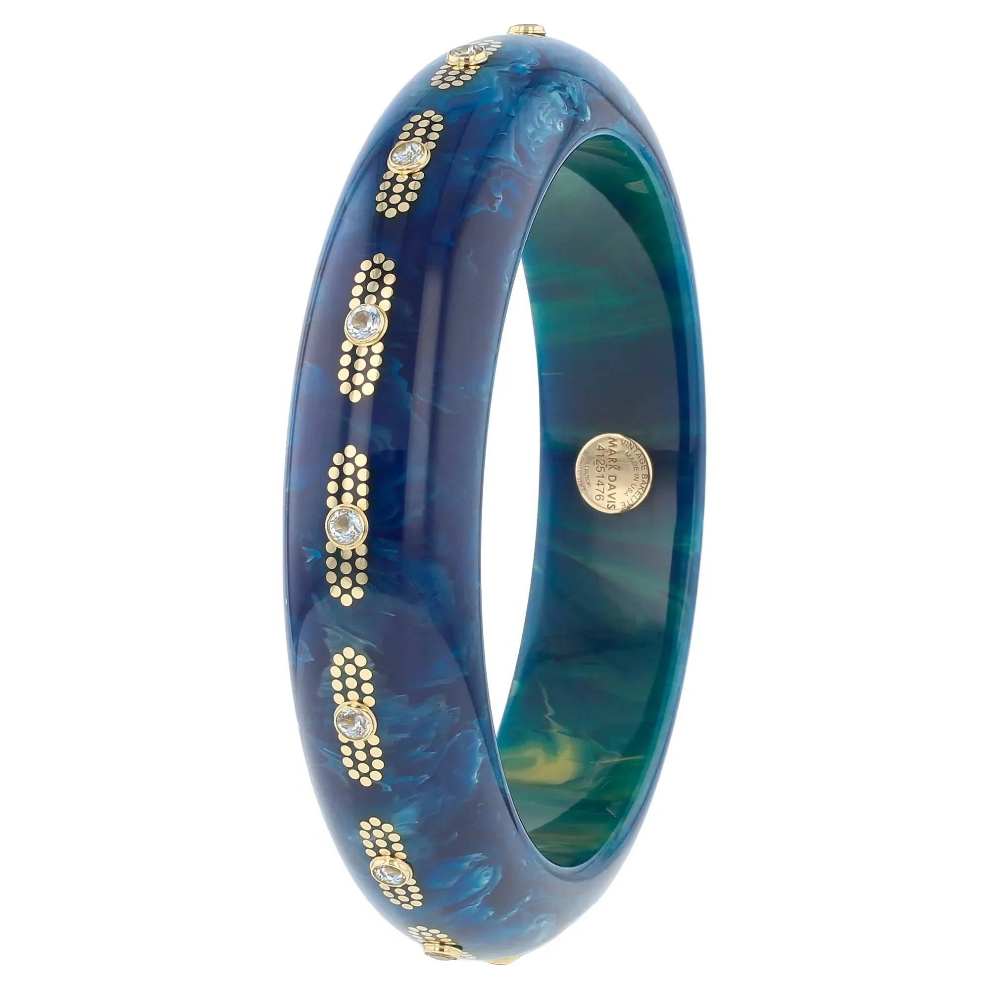 Valena Bangle | Midnight blue bakelite with inlay and stones.