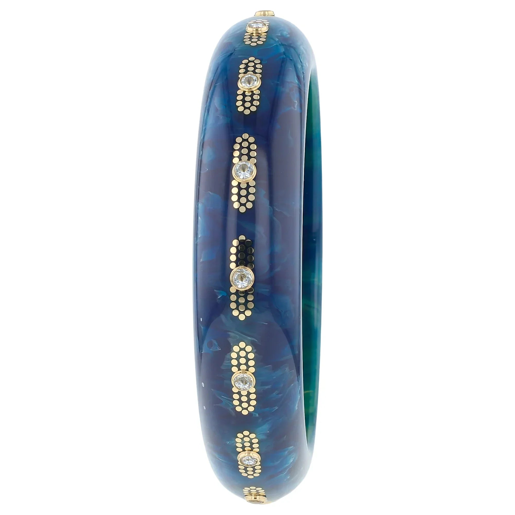 Valena Bangle | Midnight blue bakelite with inlay and stones.