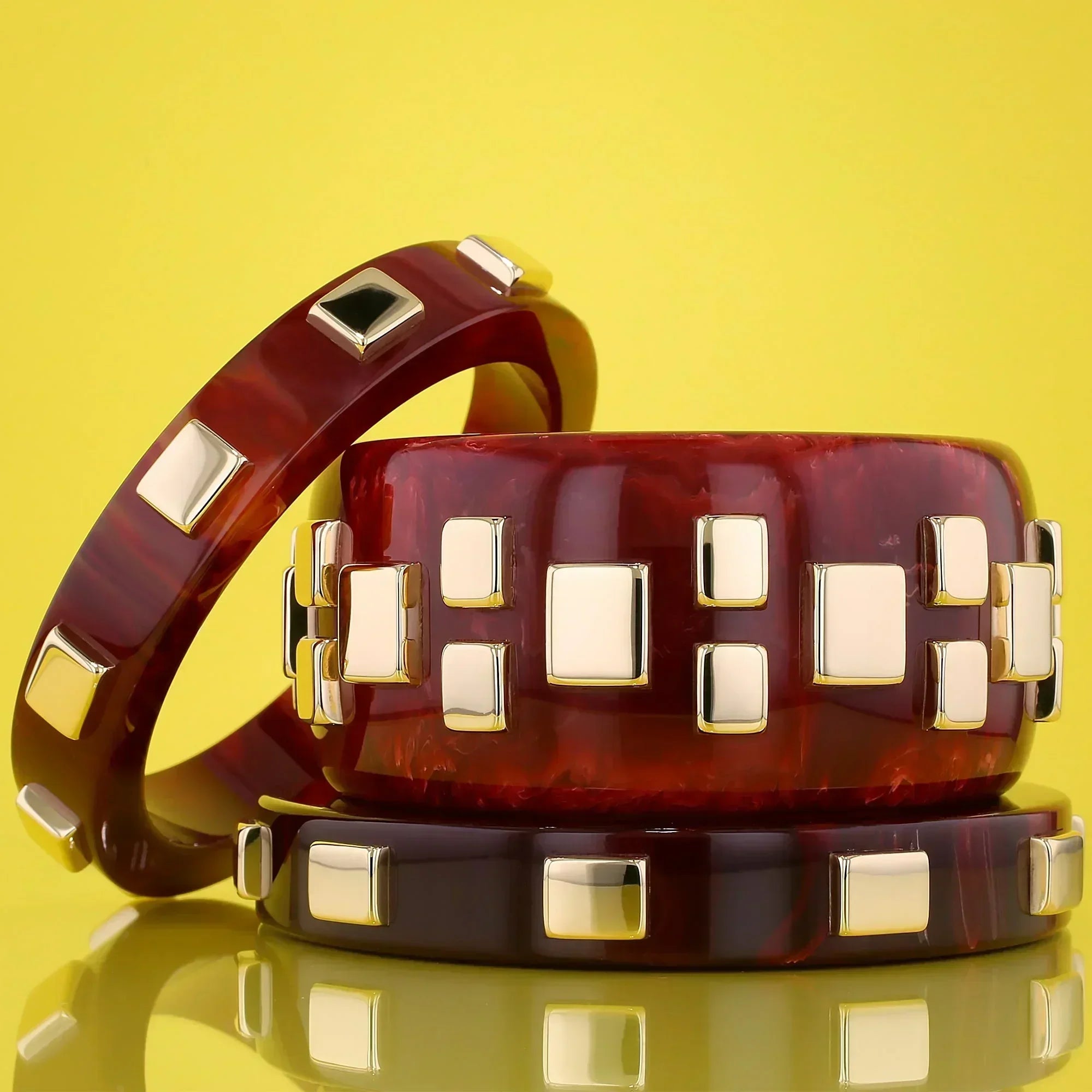Valencia Bangle | Burnt sienna bakelite with inlay.