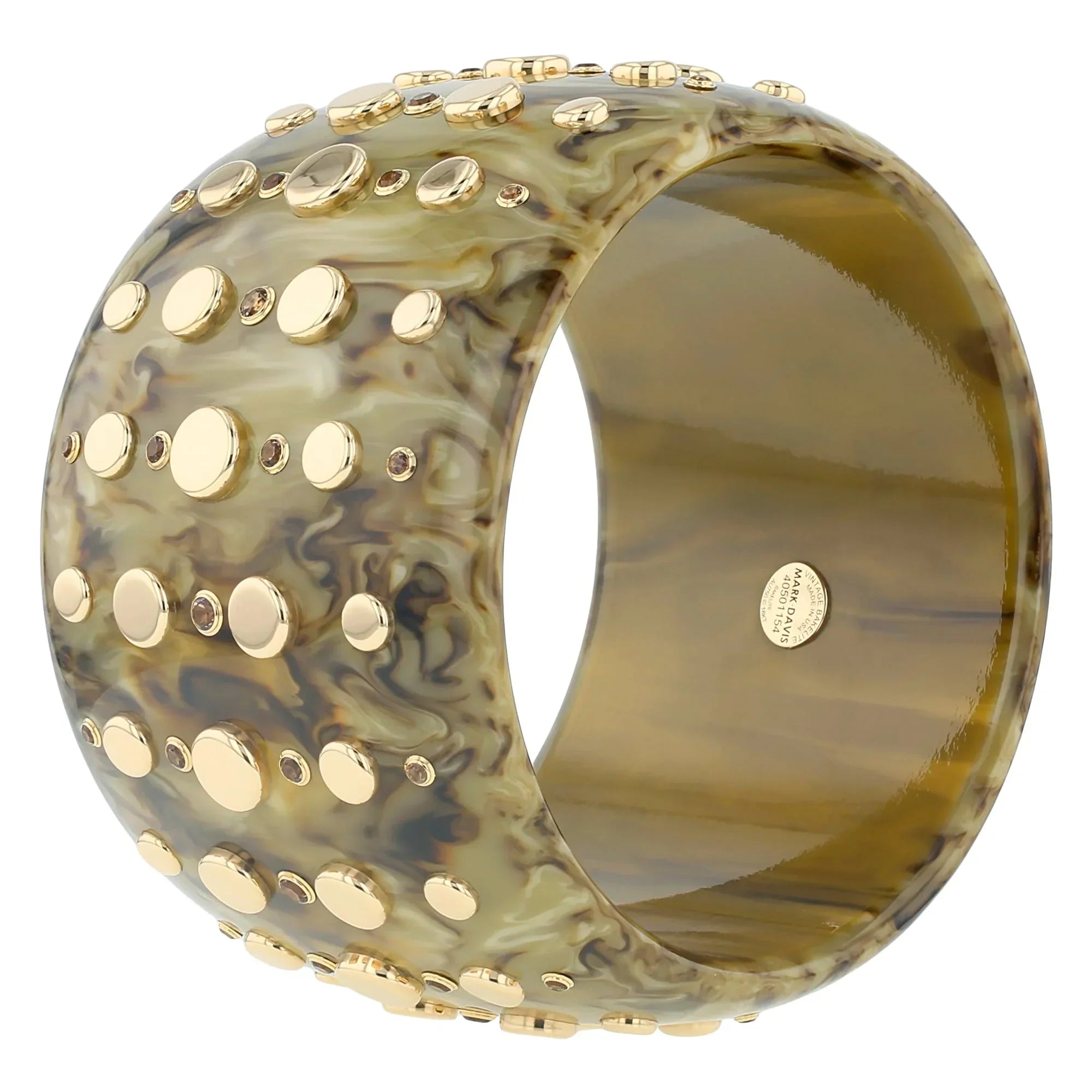 Vallerie Bangle | Fawn brown bakelite with inlay and stones.