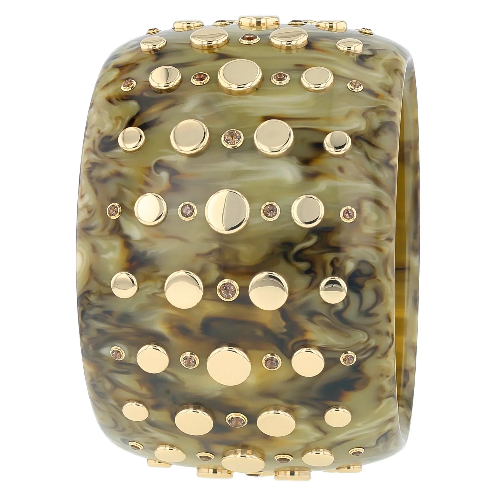 Vallerie Bangle | Fawn brown bakelite with inlay and stones.