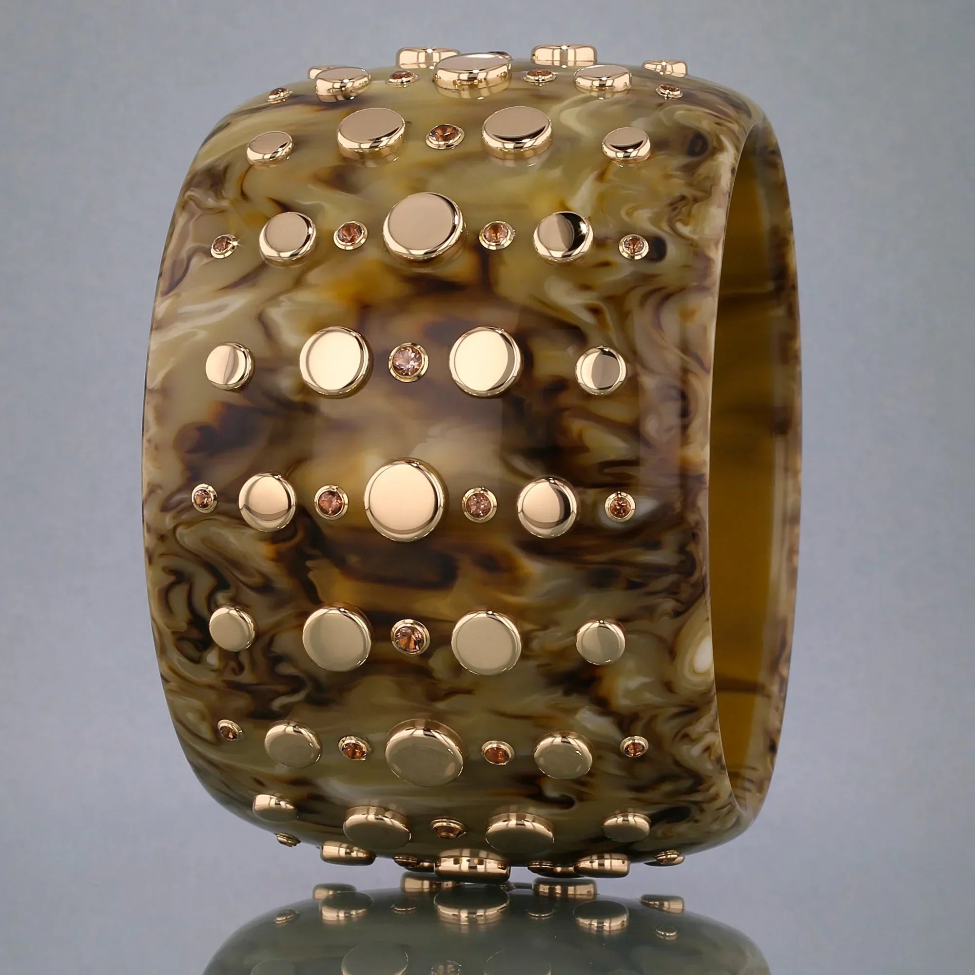 Vallerie Bangle | Fawn brown bakelite with inlay and stones.