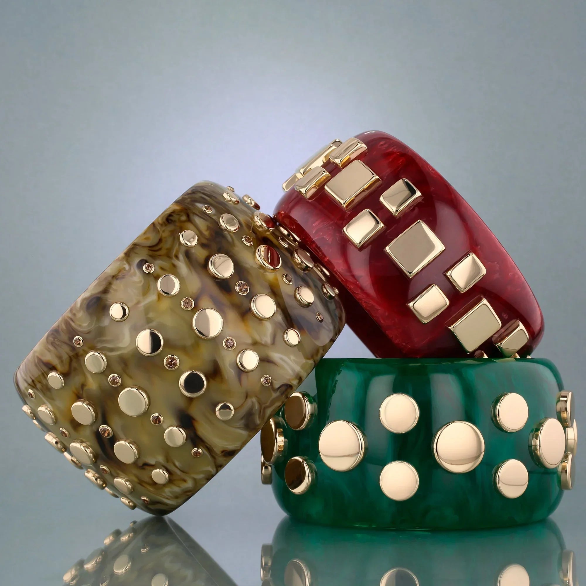 Vallerie Bangle | Fawn brown bakelite with inlay and stones.