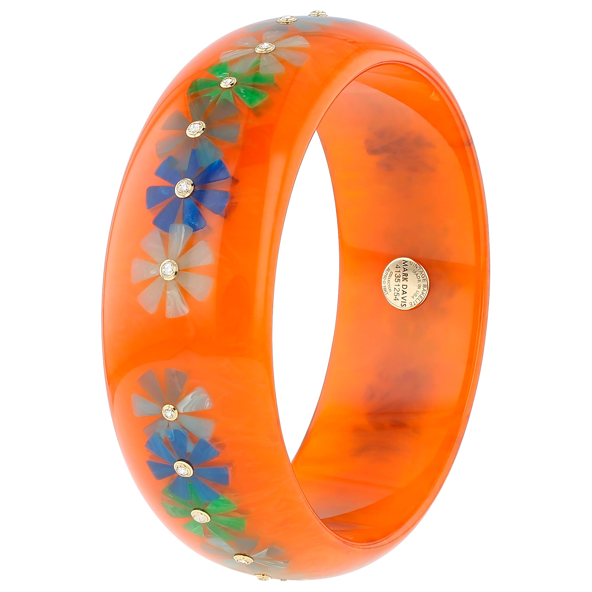Vanda Bangle | Royal orange bakelite with inlay and stones.