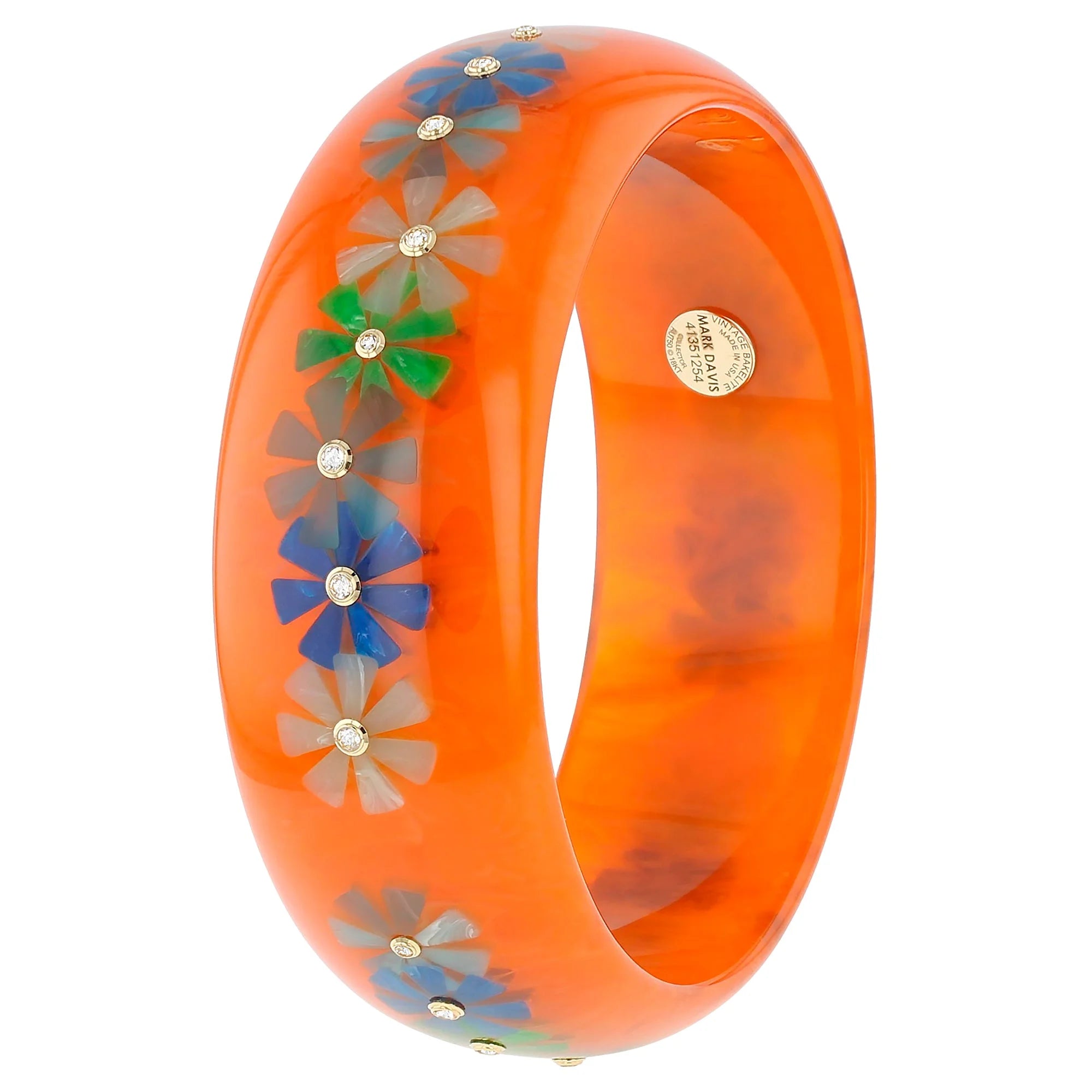 Vanda Bangle | Royal orange bakelite with inlay and stones.
