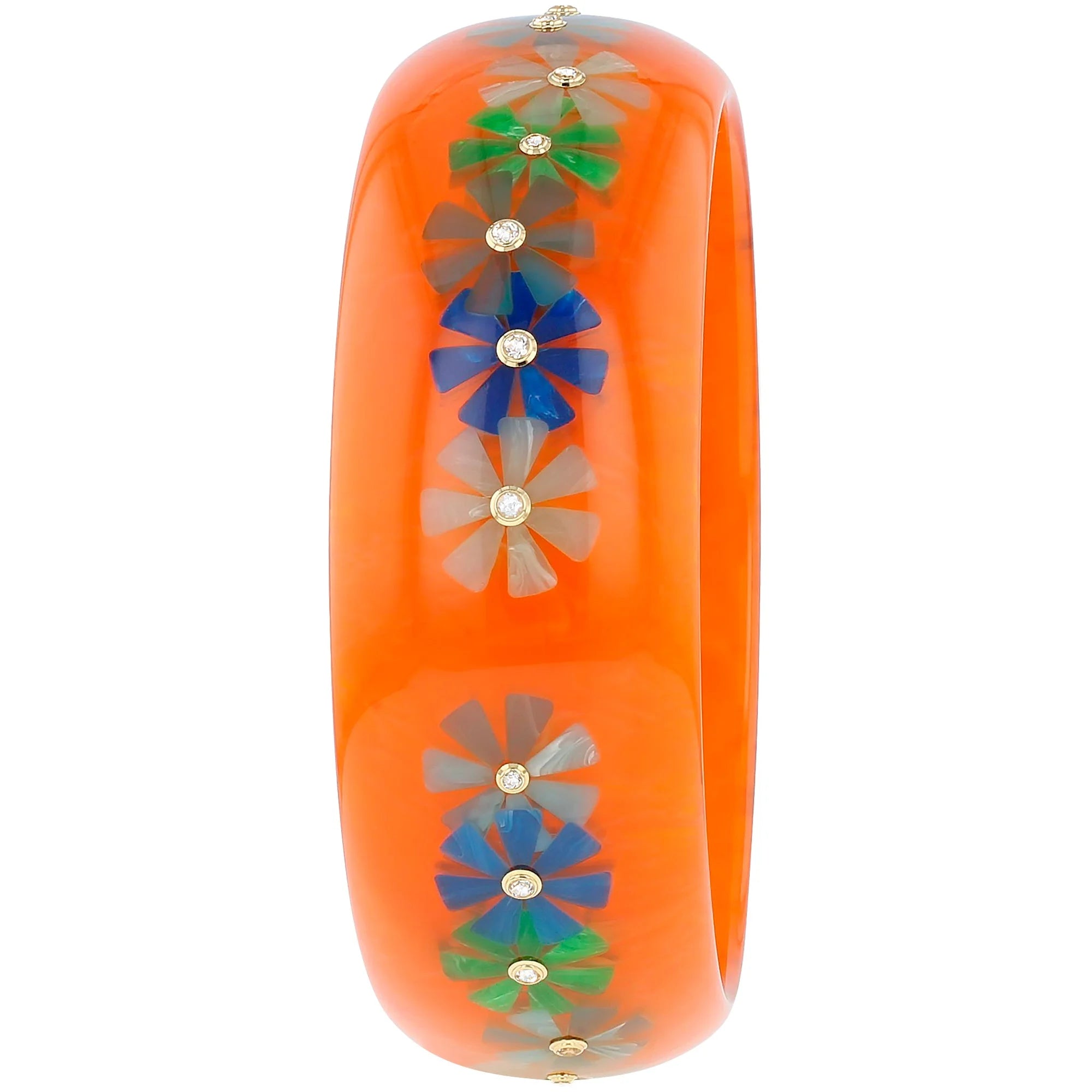 Vanda Bangle | Royal orange bakelite with inlay and stones.