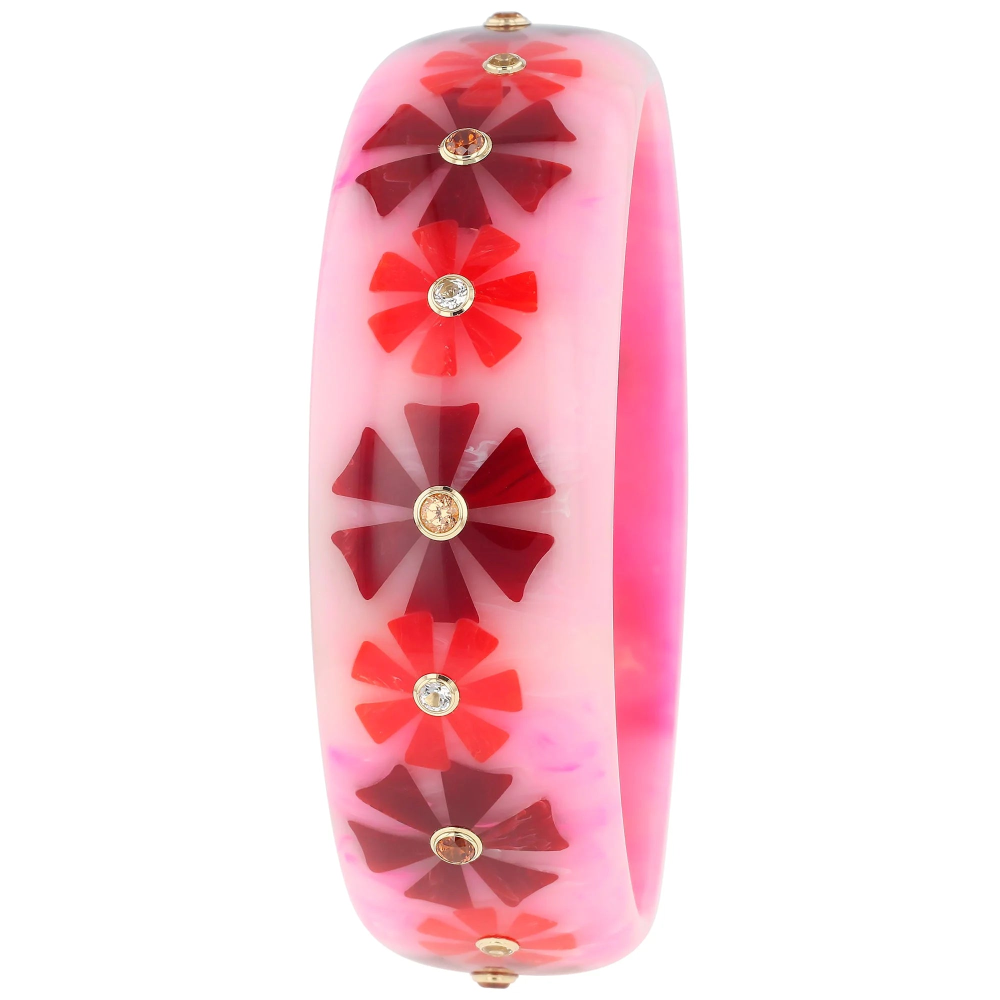 Vanda Bangle | Pretty pink bakelite with inlay and stones.