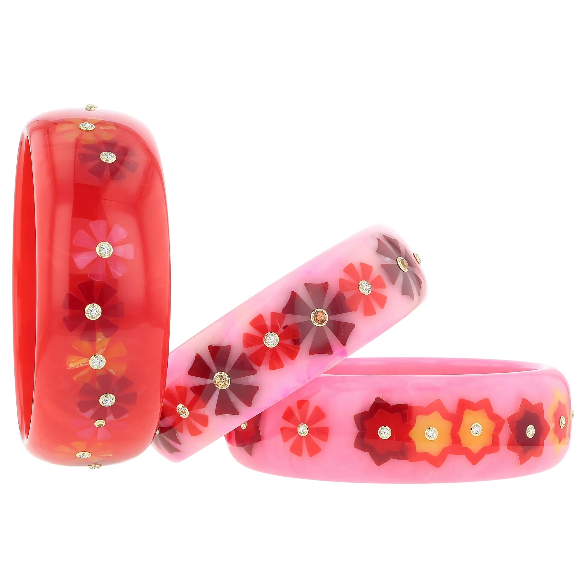 Vanda Bangle | Pretty pink bakelite with inlay and stones.