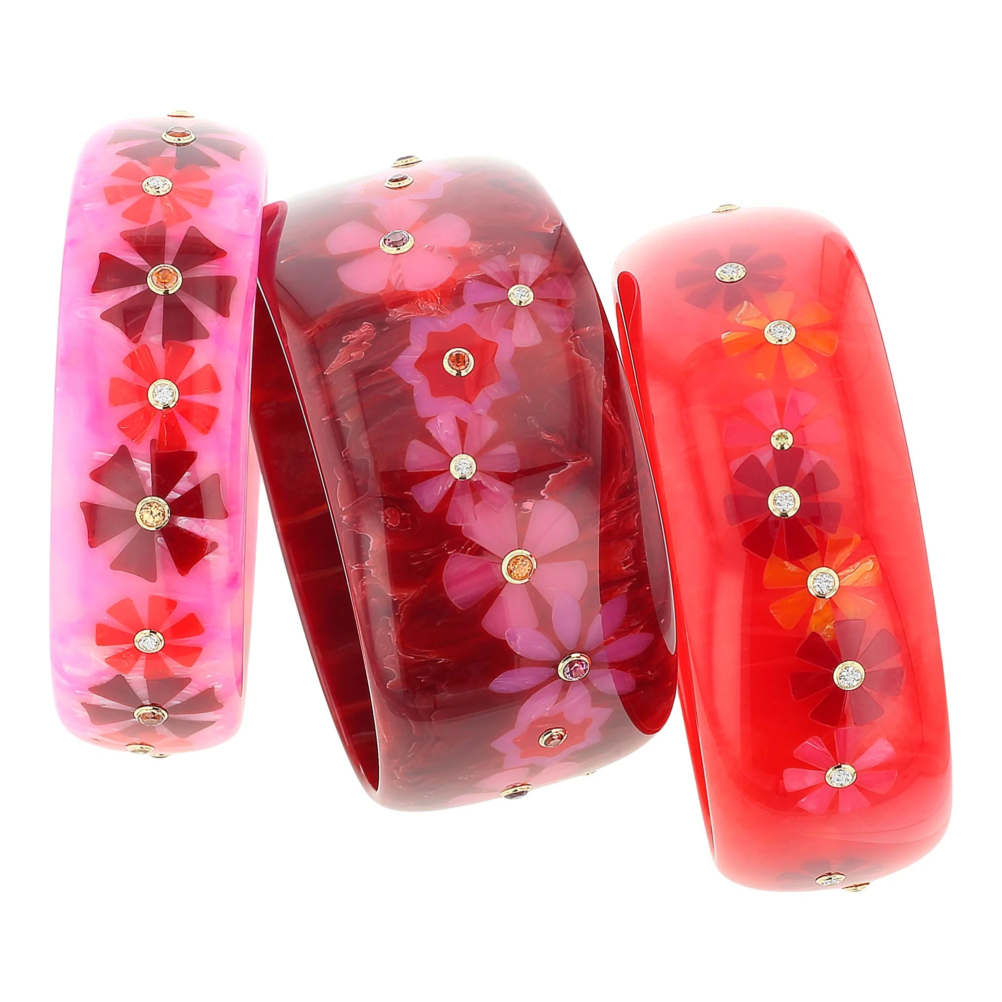 Vanda Bangle | Pretty pink bakelite with inlay and stones.