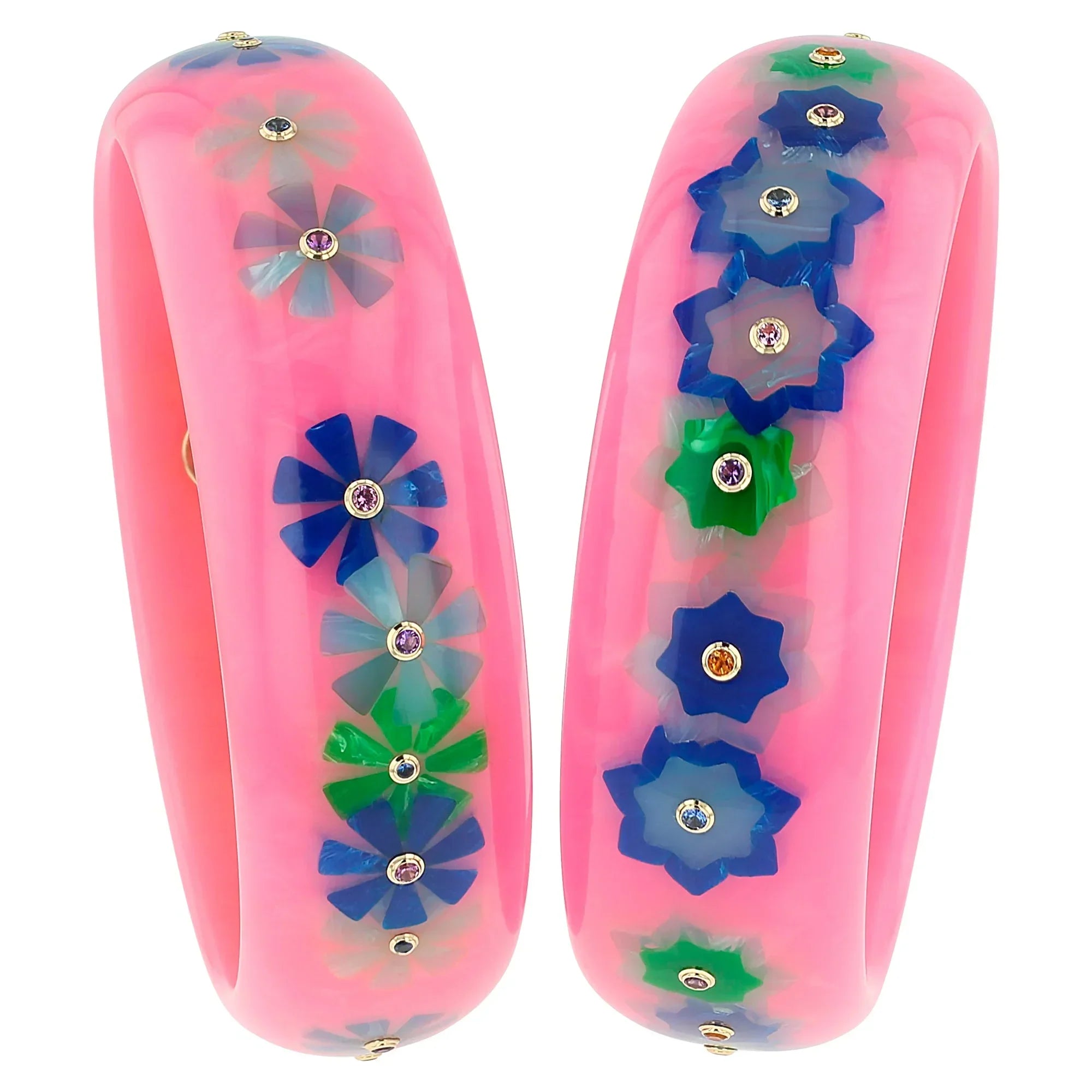Vanda Bangle | Flamingo pink bakelite with inlay and stones.