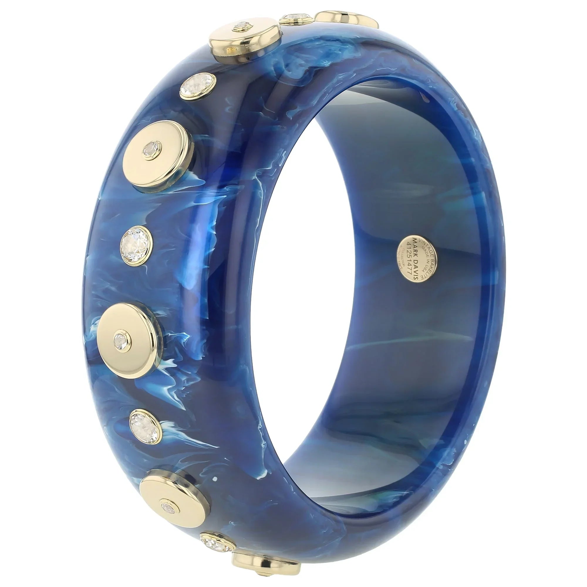 Vanessa Bangle | Marbled blue bakelite with inlay and stones.