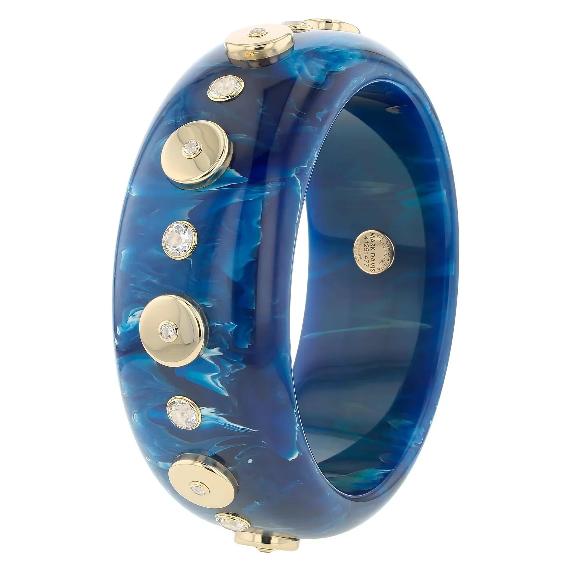 Vanessa Bangle | Marbled blue bakelite with inlay and stones.