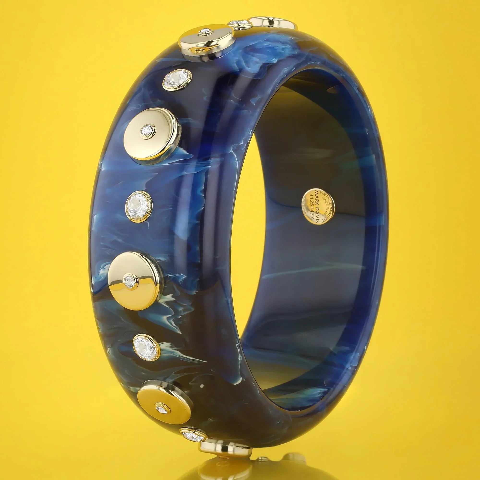 Vanessa Bangle | Marbled blue bakelite with inlay and stones.