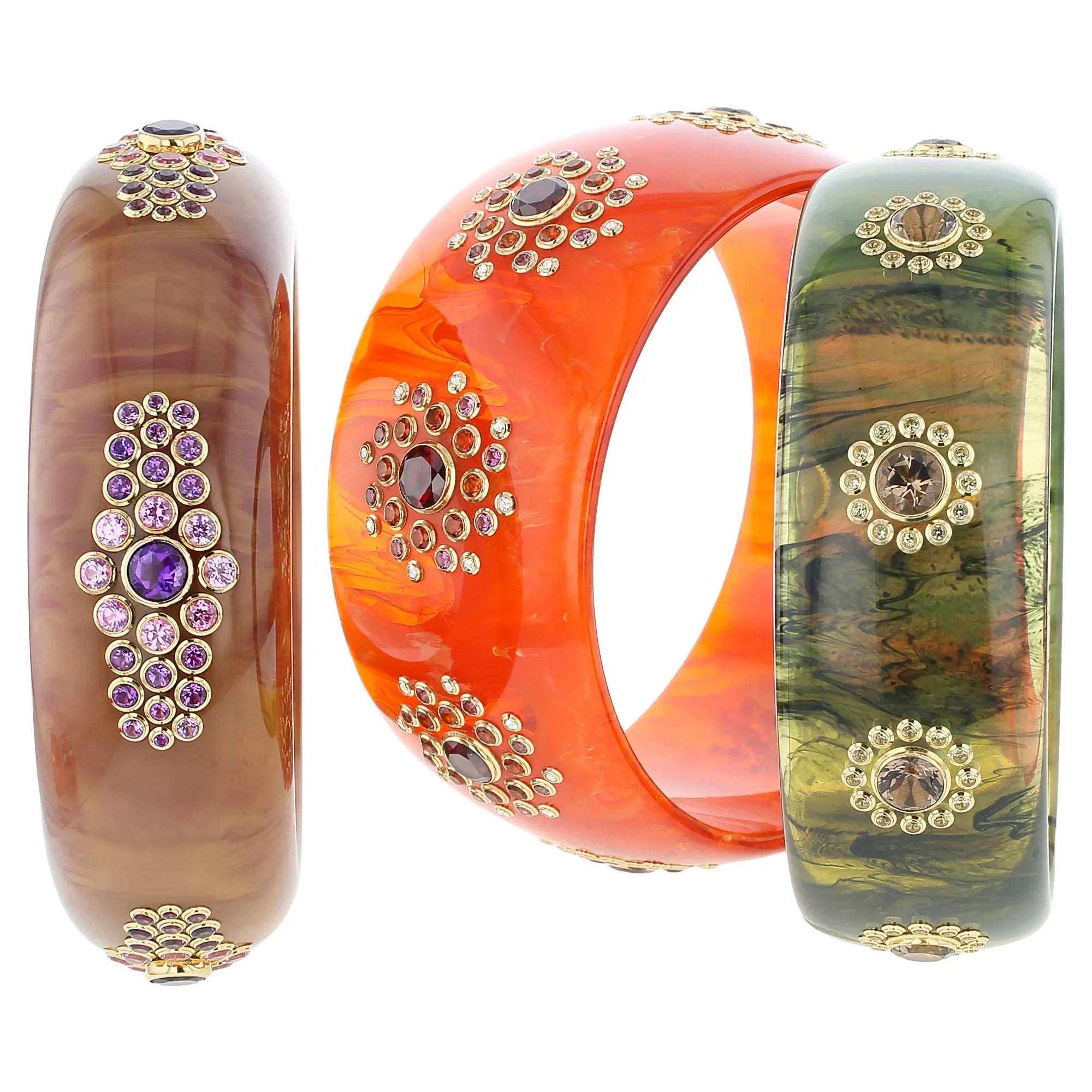 Vera Bangle | Vivid orange bakelite with stones.