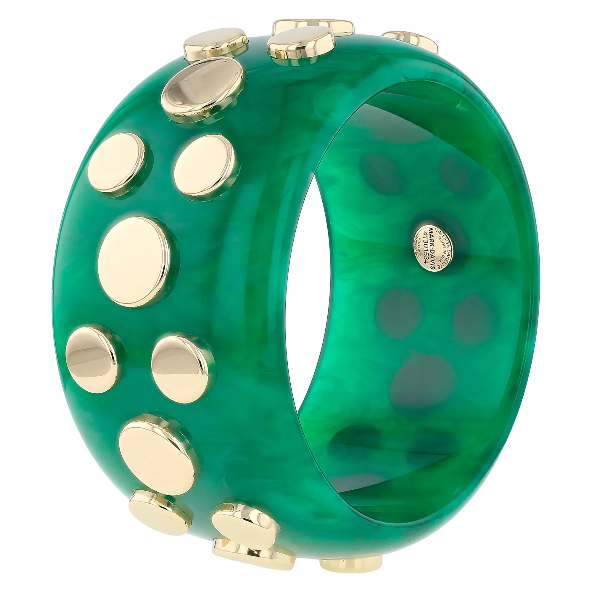 Verona Bangle | Rich green bakelite with inlay.