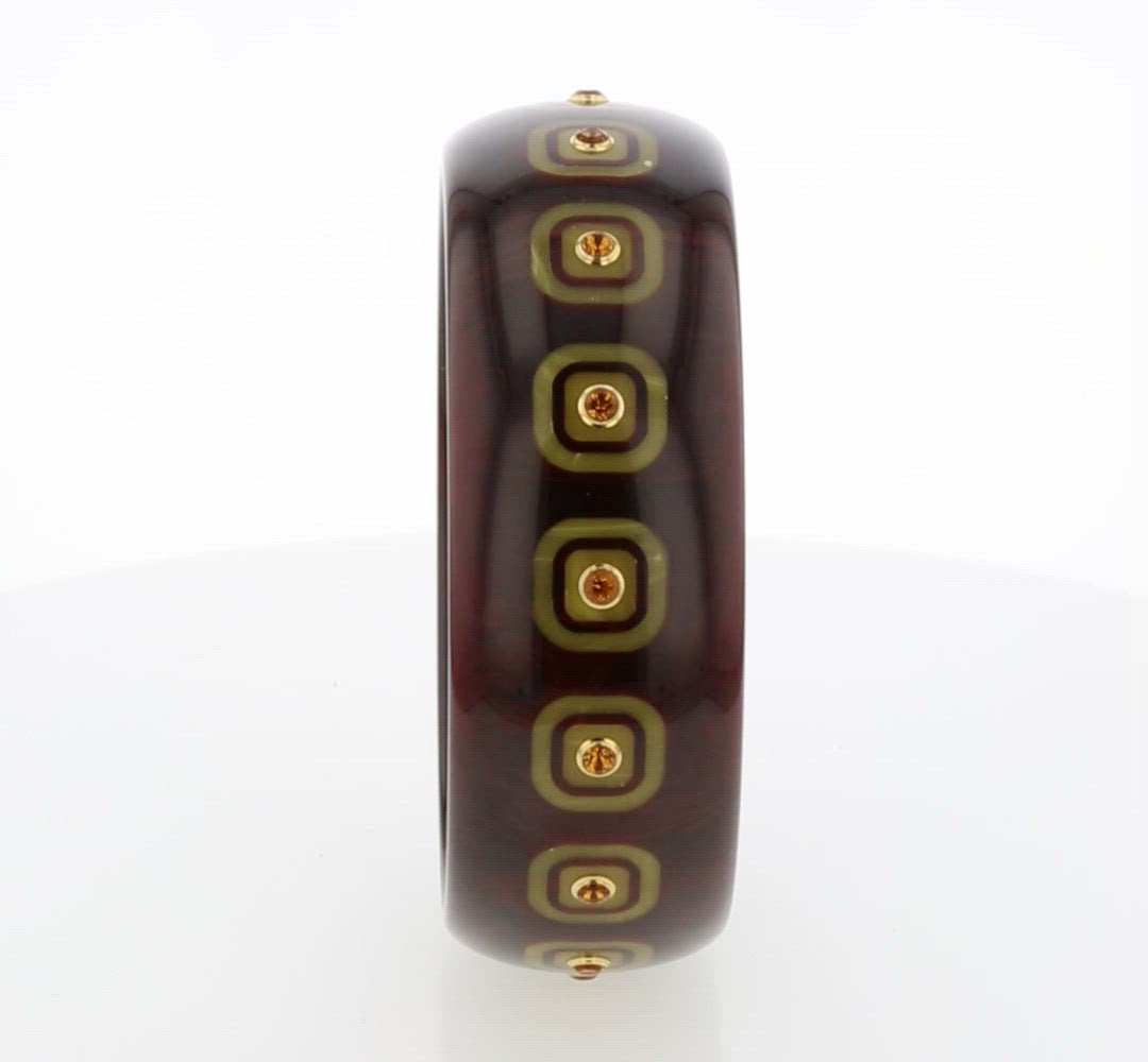 Olivia Bangle | Chocolate brown bakelite bangle with inlay and stones.