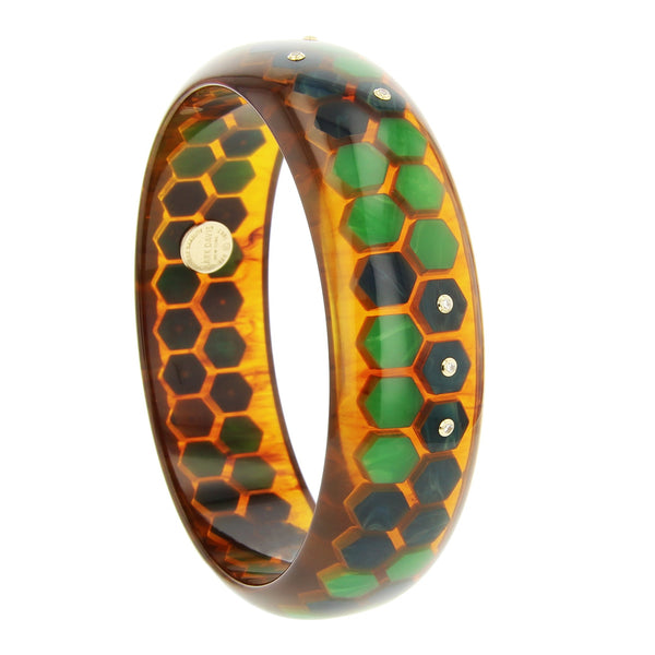 Isabella II Bangle | Honeycomb design bangle with inlay and stones.
