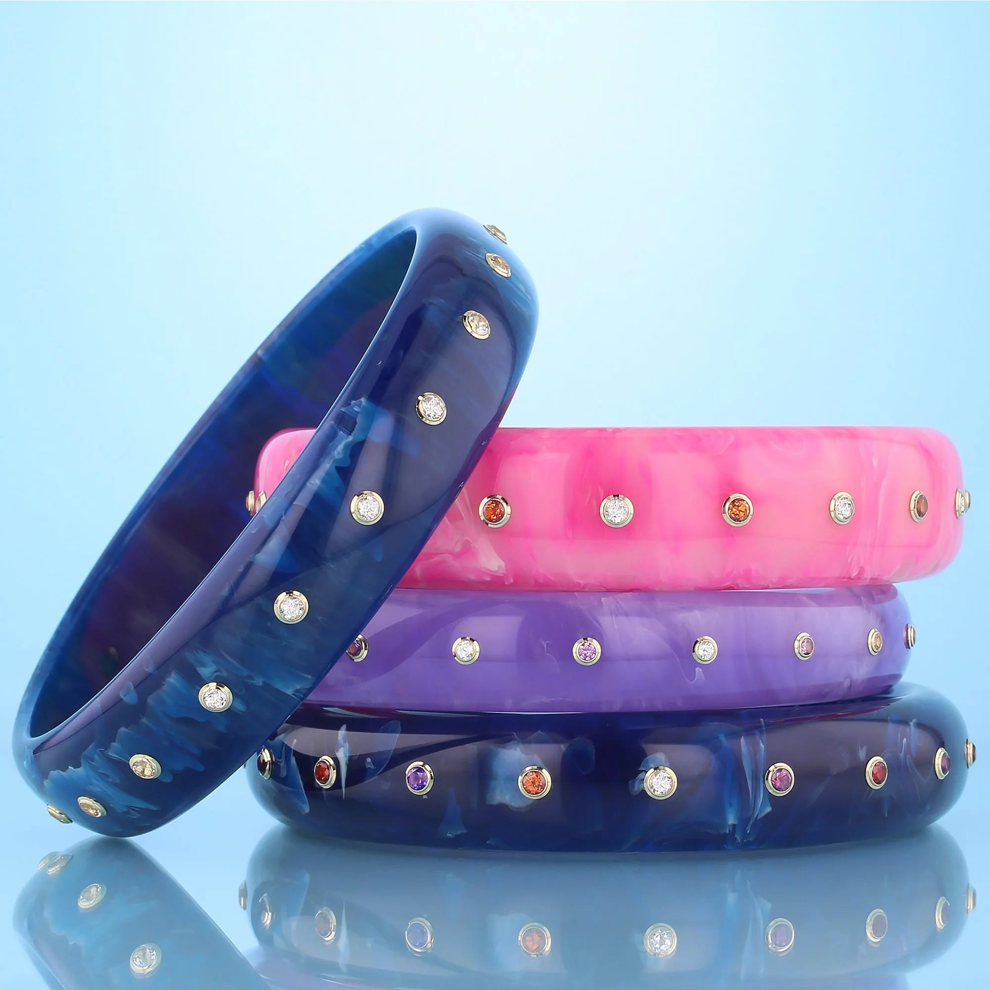 Evelyn Bangle | Light purple bakelite with stones. 