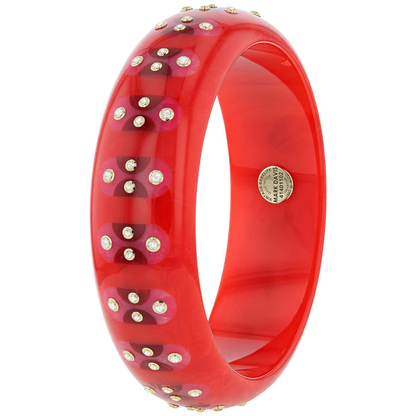 Adler Bangle | Bright red bangle bracelet with inlay and stones.