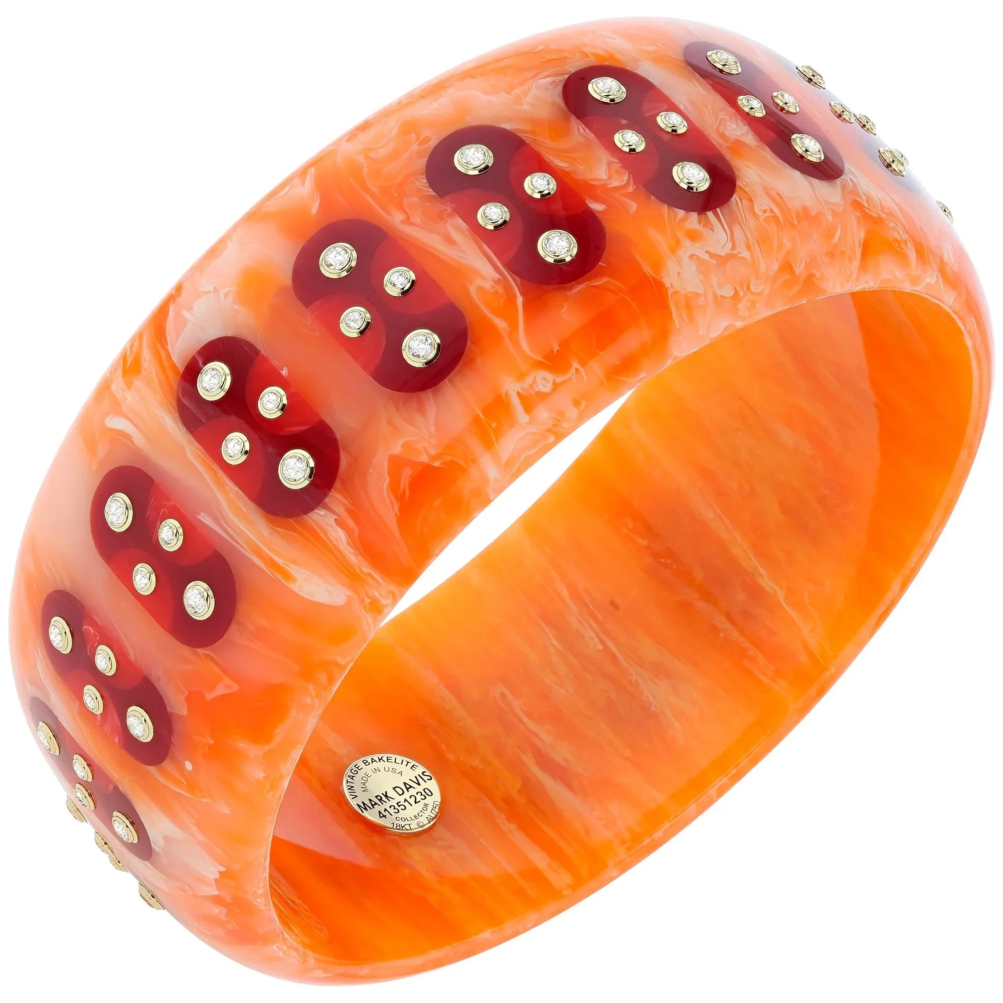 Adler Bangle | Brilliant orange bakelite with inlay and stones.