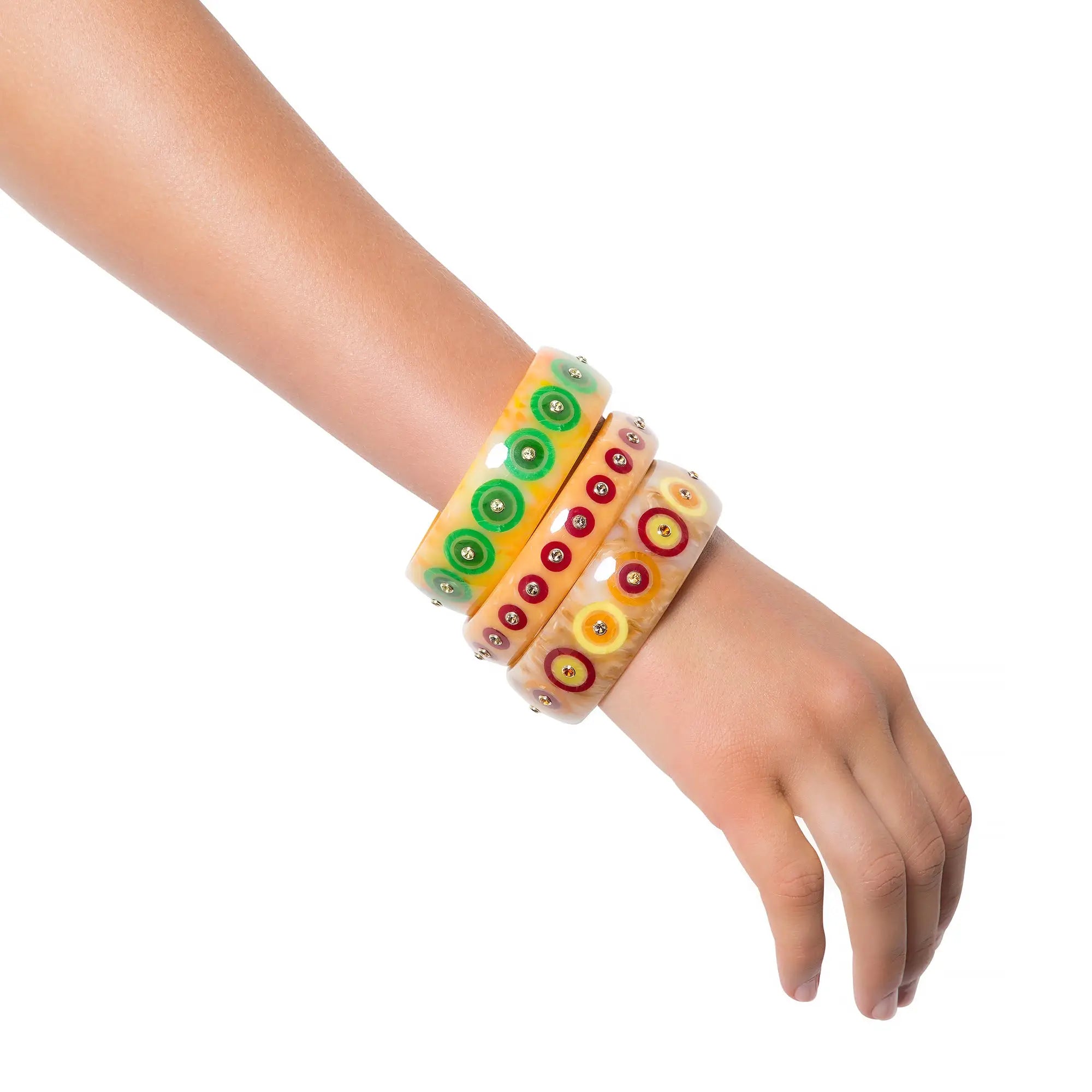 Aimee Bangle | Sunny yellow bakelite with inlay and stones.