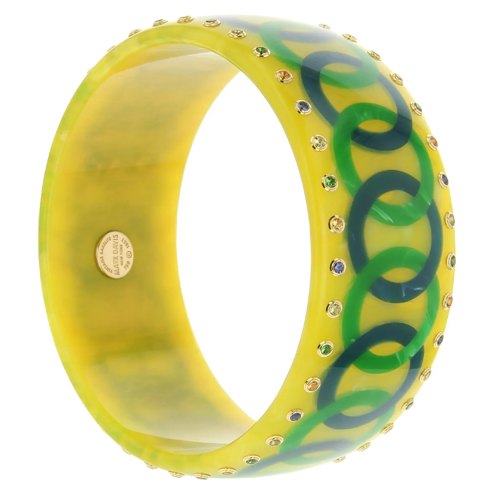 Alessia Bangle | Bakelite with interconnected rings design inlay and stones.