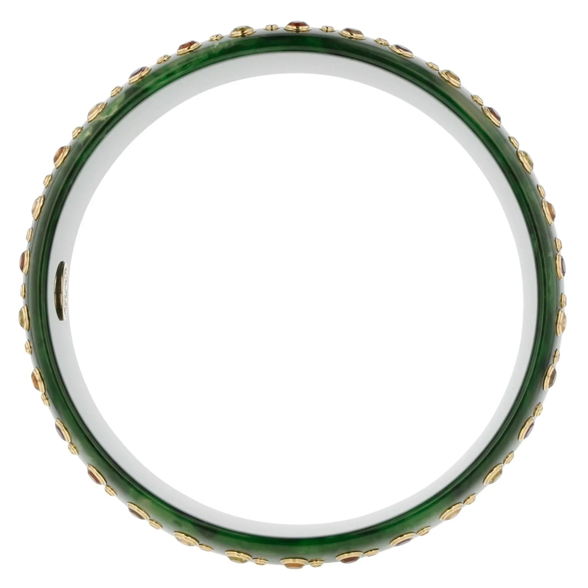 Alessia Bangle | Bakelite bangle with interlocking rings inlay and stones.