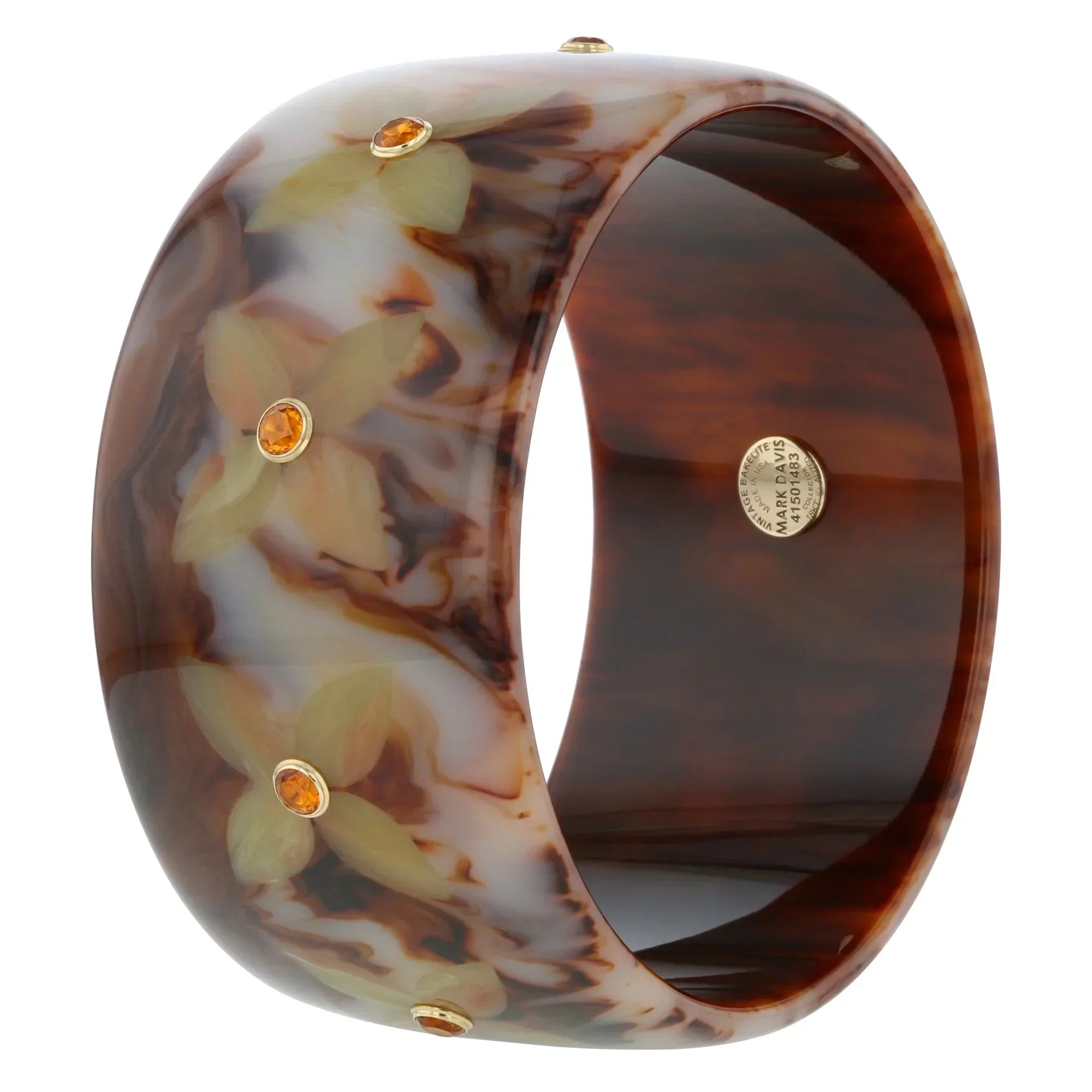 Alyssa Bangle | Bakelite with muted floral inlay and stones.