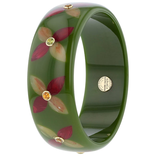 Alyssa Bangle | Bakelite bangle with stylized floral inlay and stones.