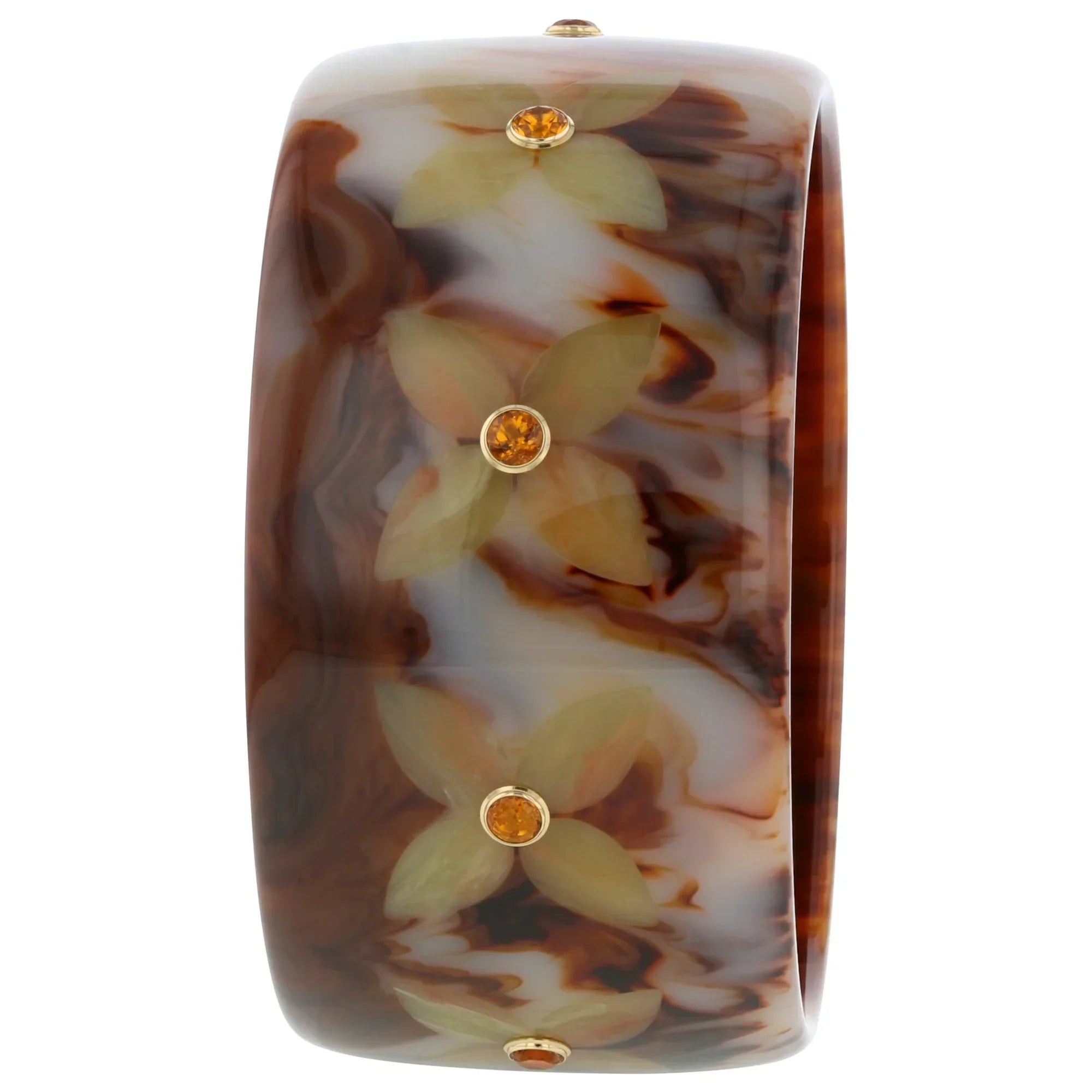 Alyssa Bangle | Bakelite with muted floral inlay and stones.