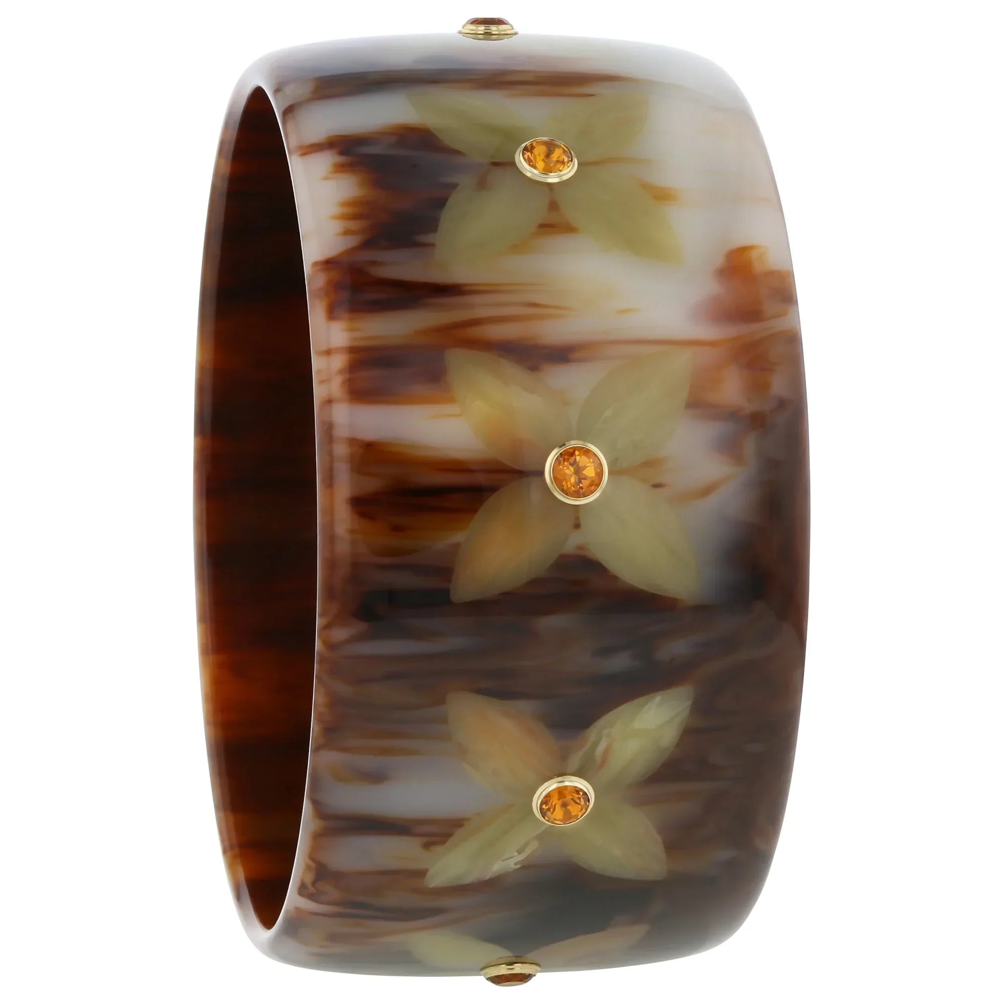Alyssa Bangle | Bakelite with muted floral inlay and stones.