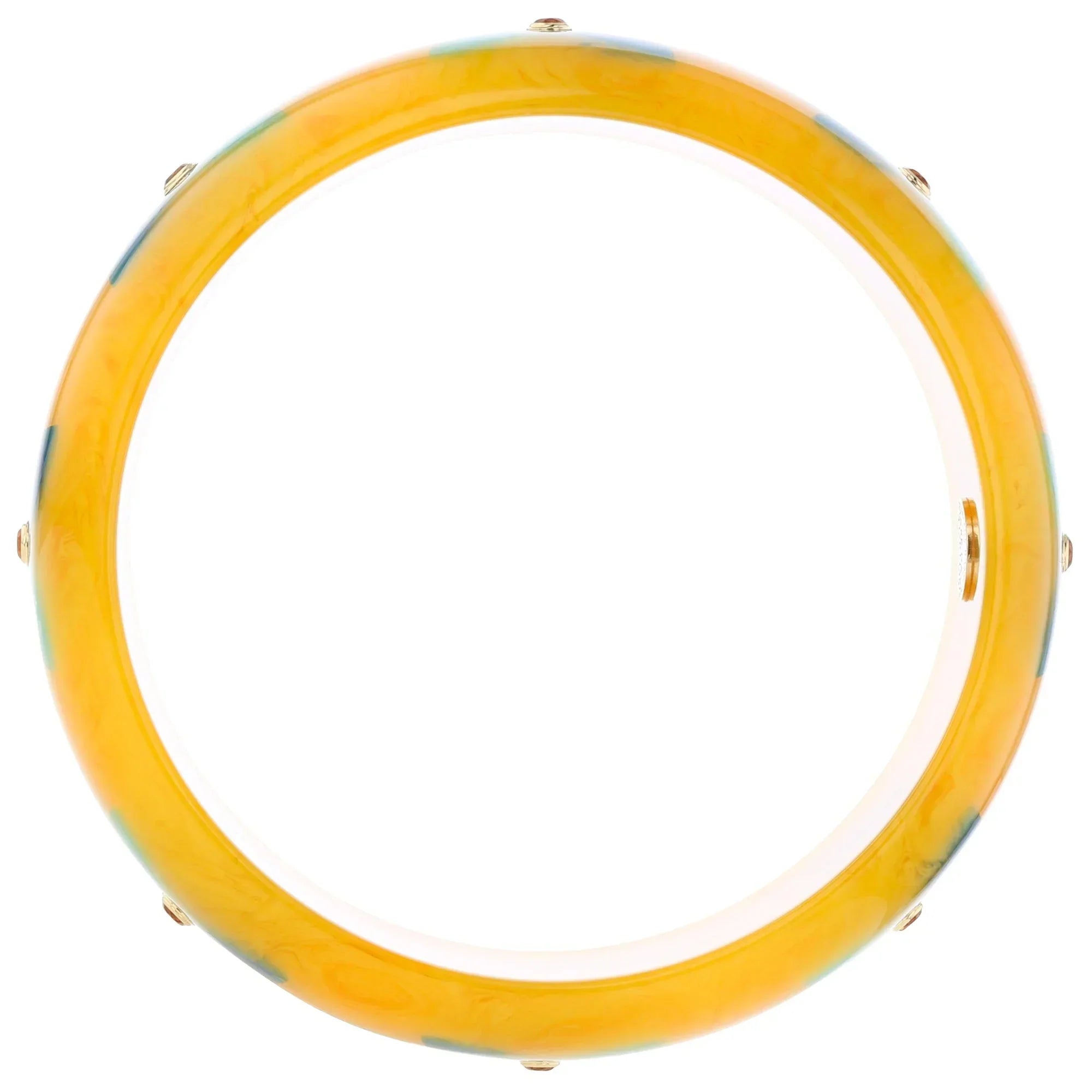 Alyssa Bangle | Bright yellow bakelite bangle with inlay and stones.