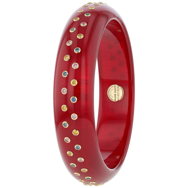 Anne Bangle | Red Prystal bakelite bangle with two rows of set stones.
