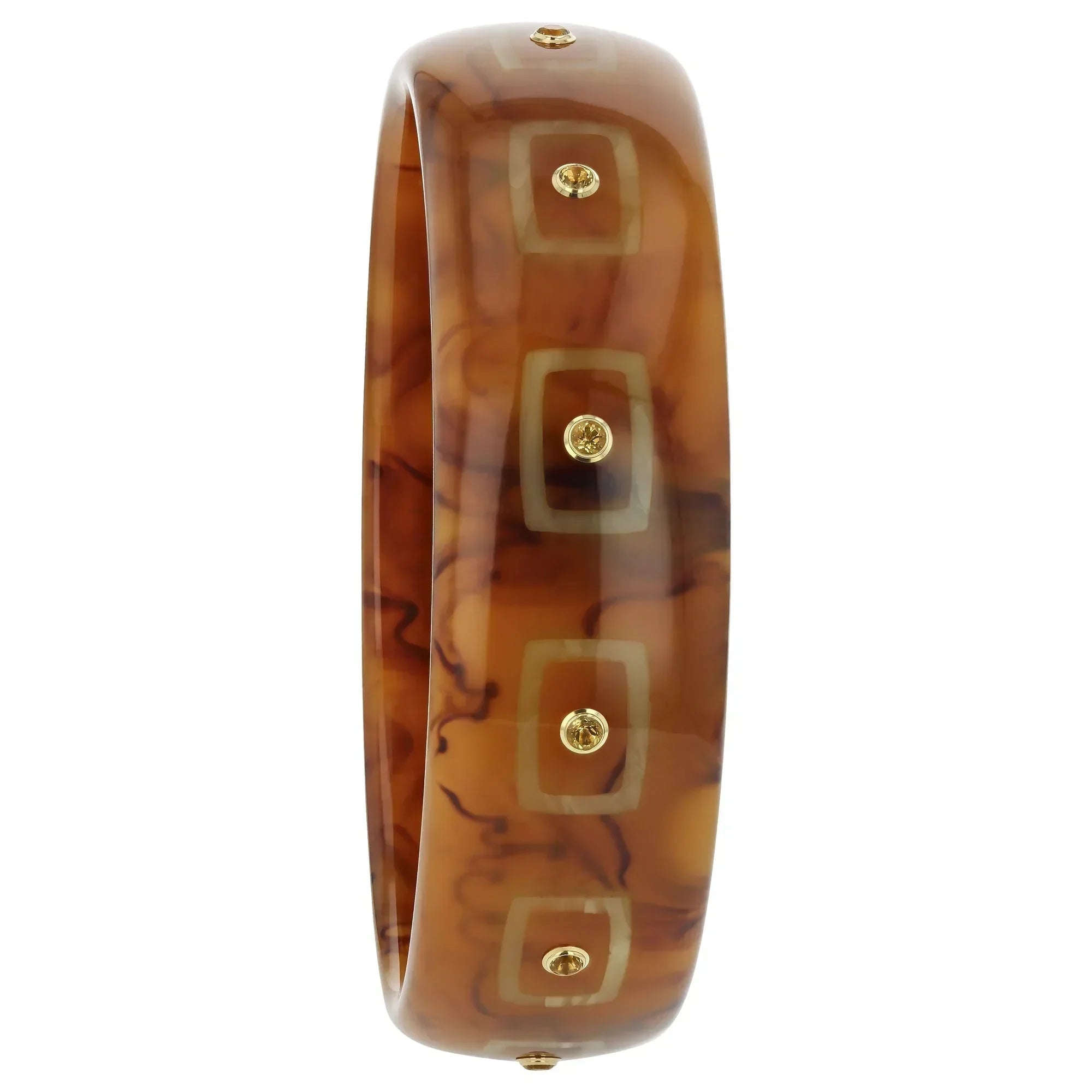 Aria Bangle | Neutral Piece Bakelite with Inlay and Stones.