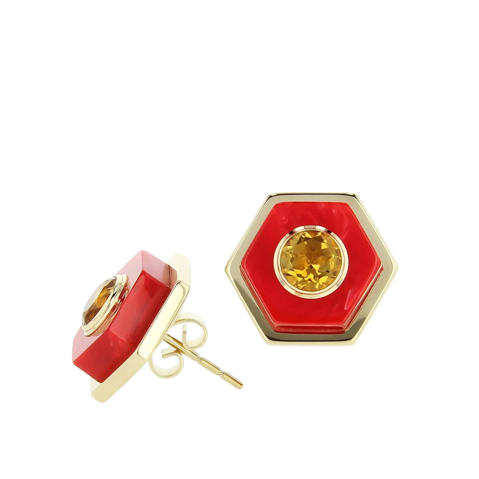 Ava Earrings | Carnelian red stud earrings with stones.