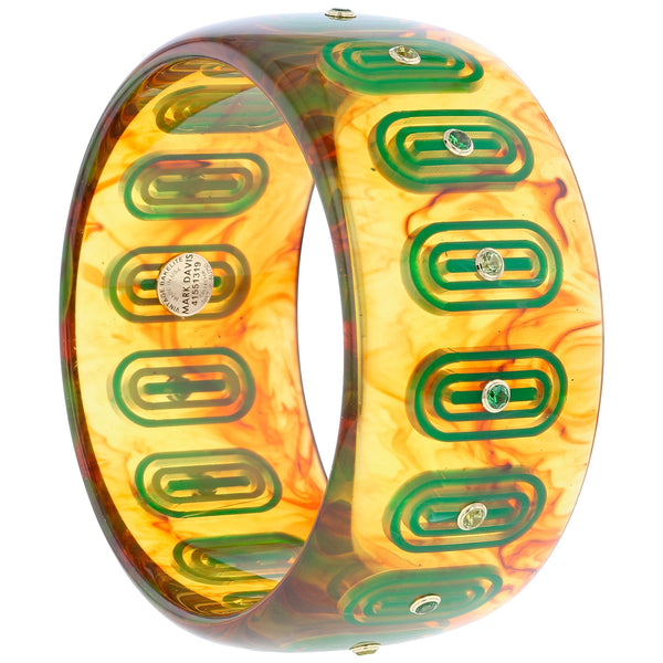 Beatrice Bangle | Translucent tortoise color bakelite bangle with inlay and stones.