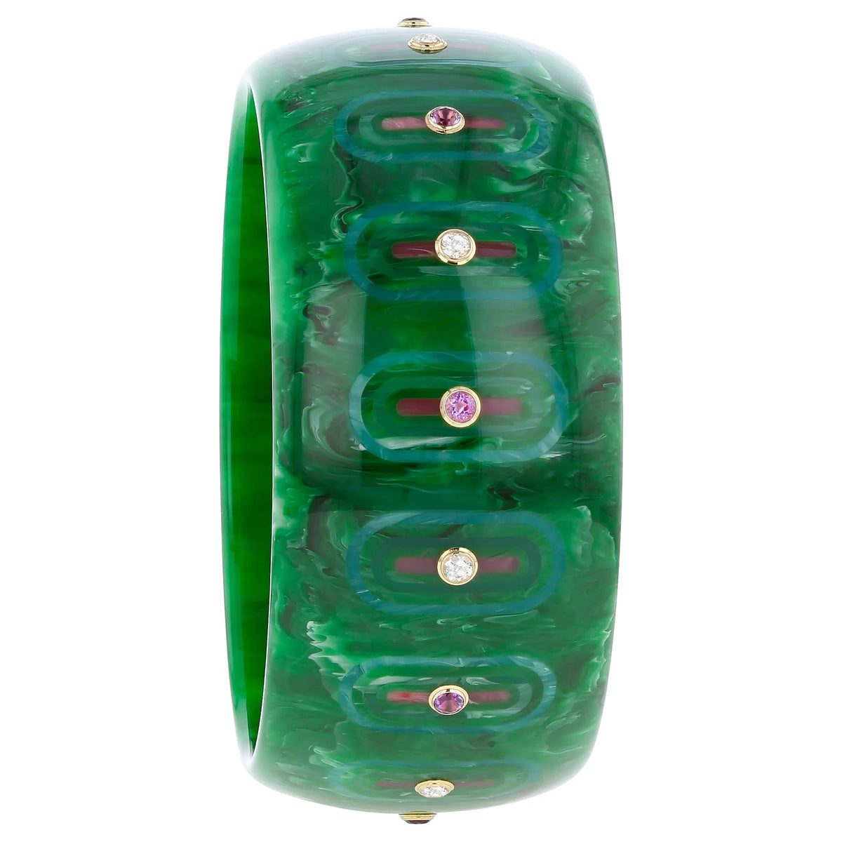 Beatrice Bangle | Bakelite With Inlay And Stones.