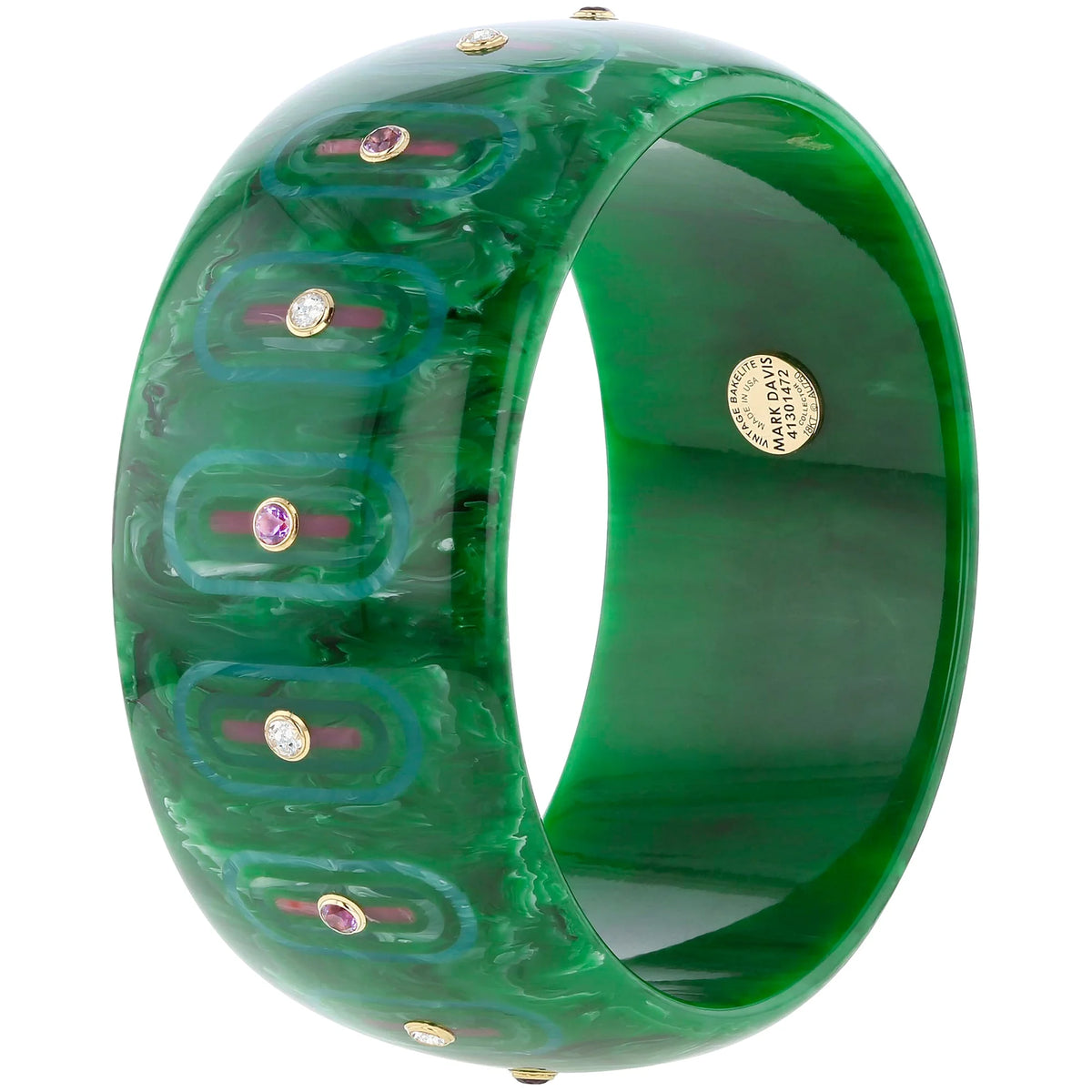 	 Beatrice Bangle | Bakelite bangle with inlay and stones, statement piece. 