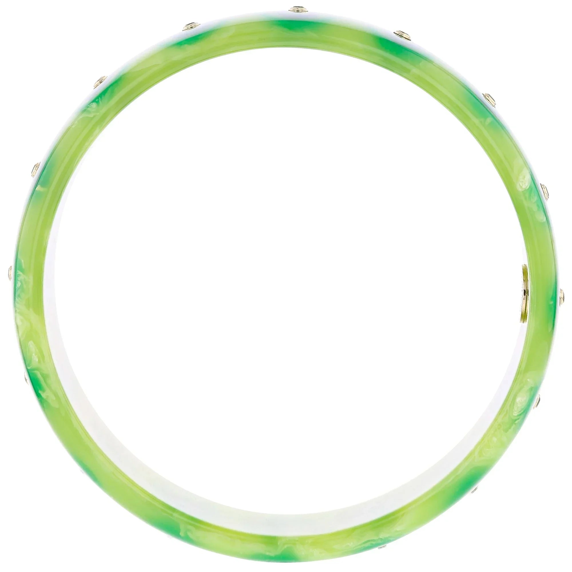 Beatrice Bangle | Lime green bakelite with inlay and stones.