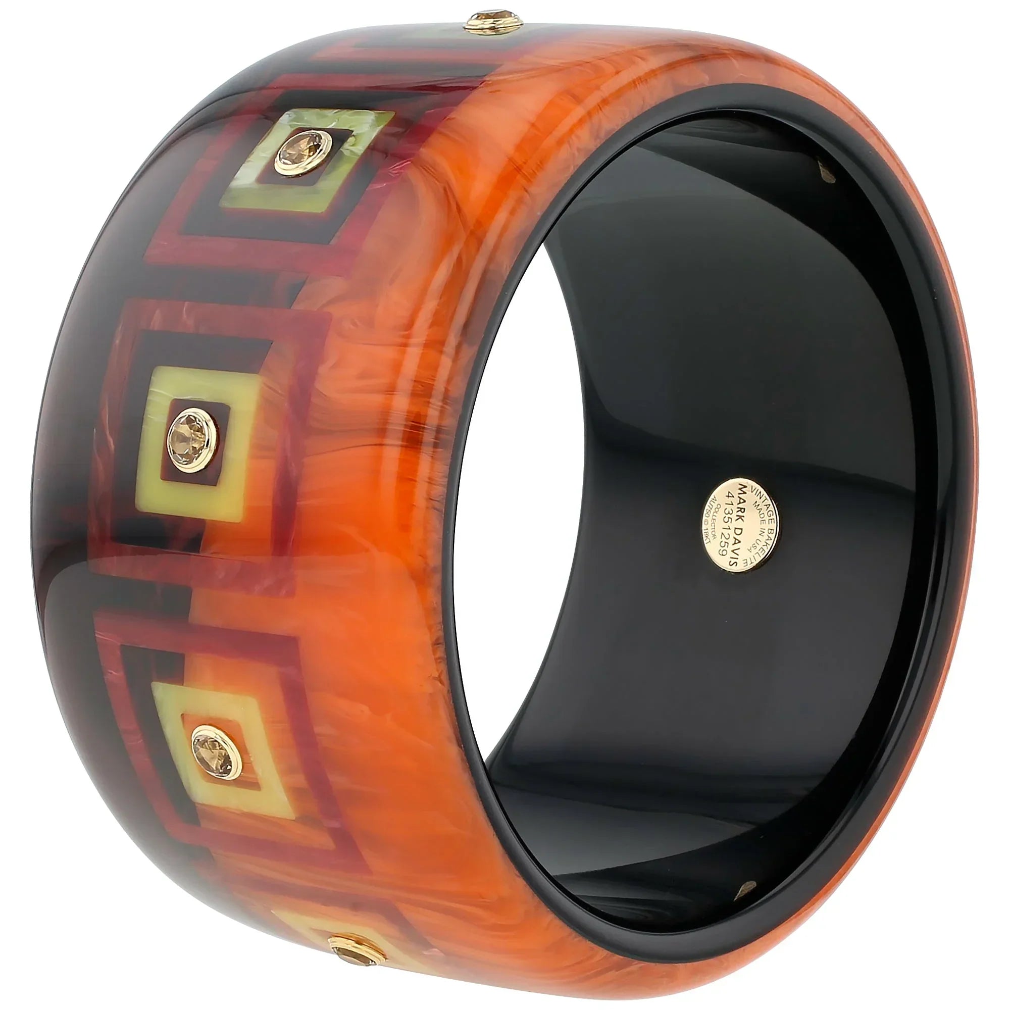 Bianca Bangle | Bakelite with nested square inlay and stones.