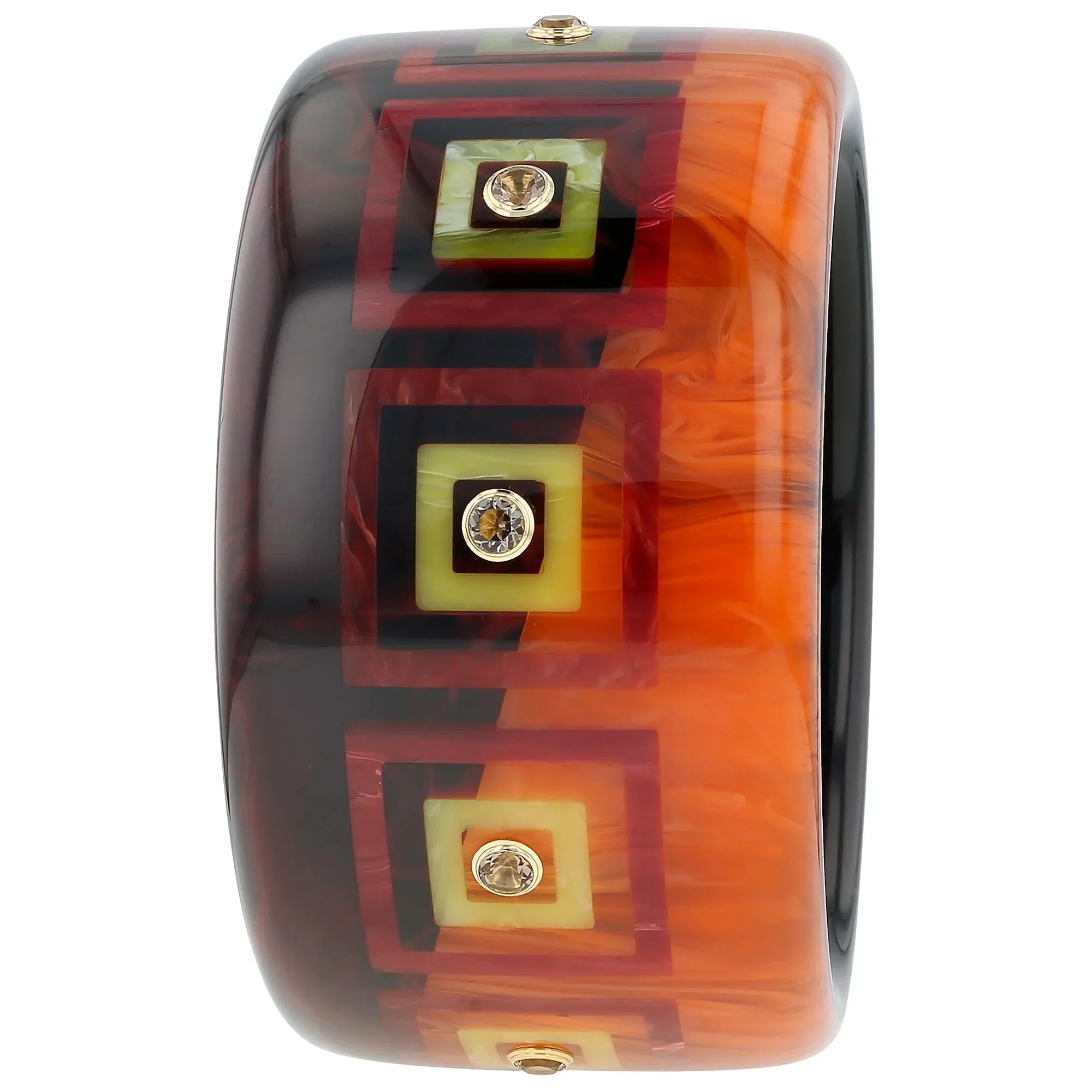 Bianca Bangle | Bakelite with nested square inlay and stones.