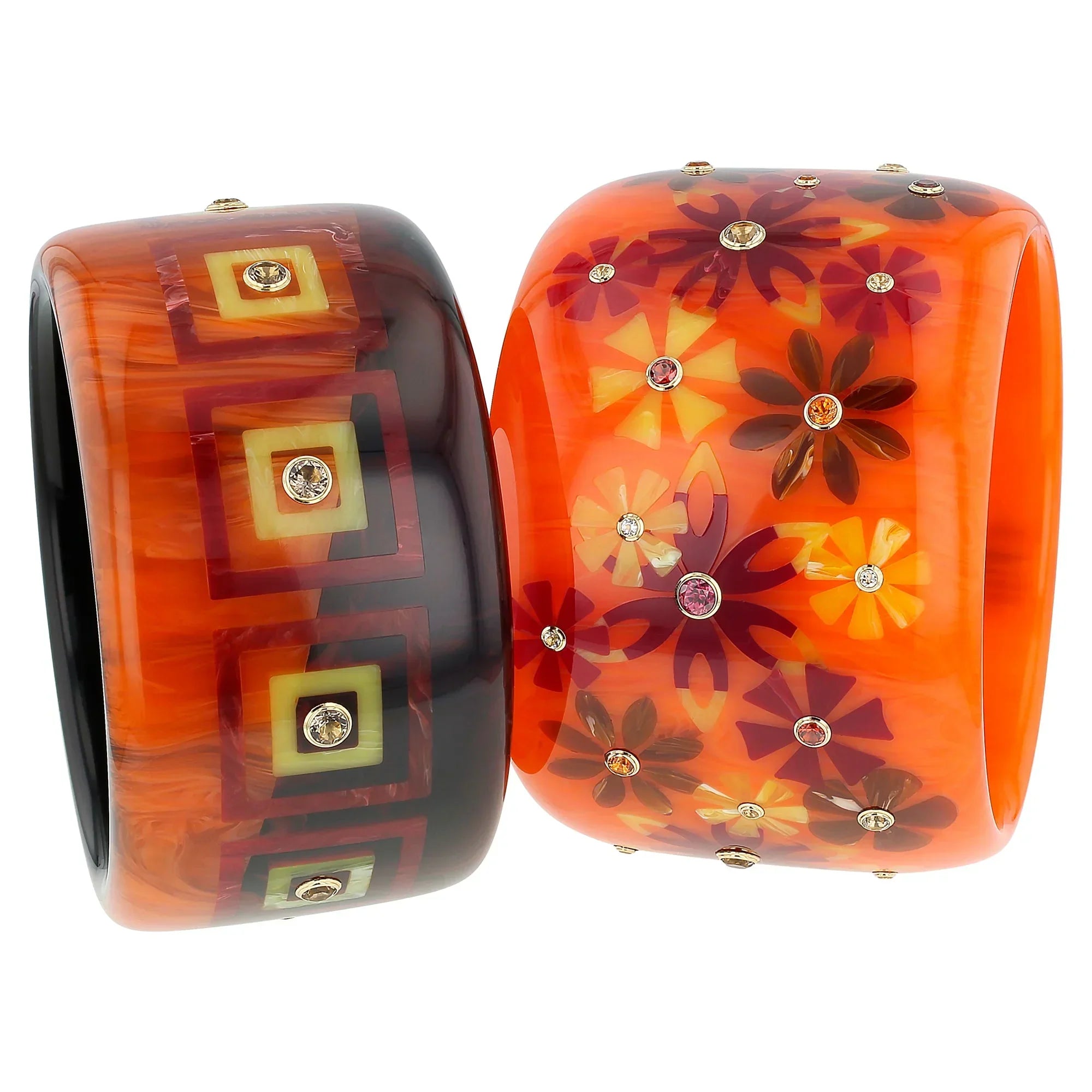 Bianca Bangle | Bakelite with nested square inlay and stones.