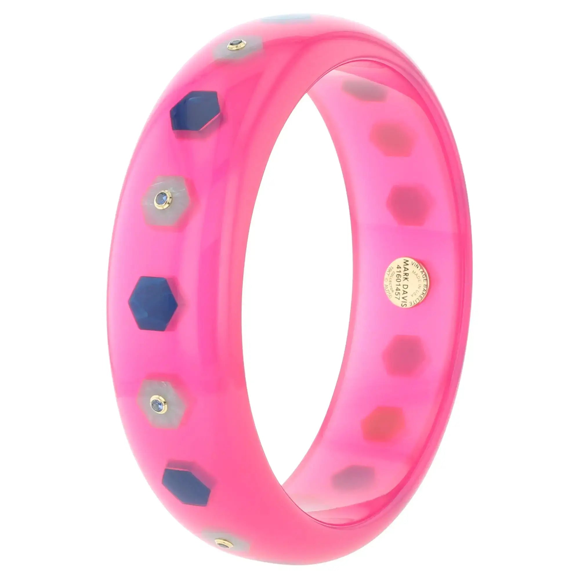 Blair Bangle | Bakelite with hexagonal shapes inlay and stones.
